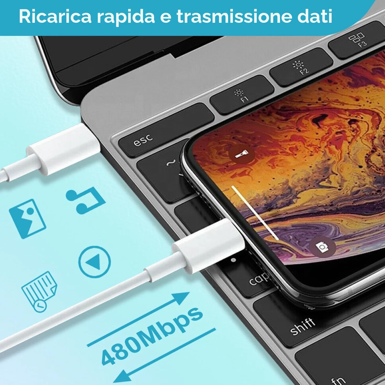 Apple MFi Caricatore Rapido USB C 25W per iPhone 14 13 12 11 Pro Max/Mini/XS/X/8 con Cavo 2M