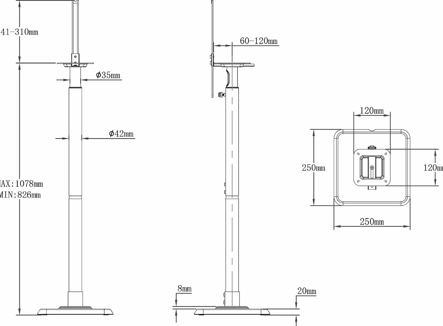 Mounting Dream Supporto altoparlante regolabile altezza per satelliti 5 kg set 2
