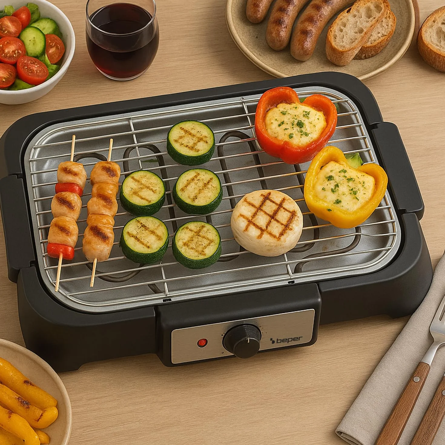 BEPER P101BBQ001 Barbecue Elettrico 2000W Griglia XXL 41,5x24 cm Cottura Senza Fumo