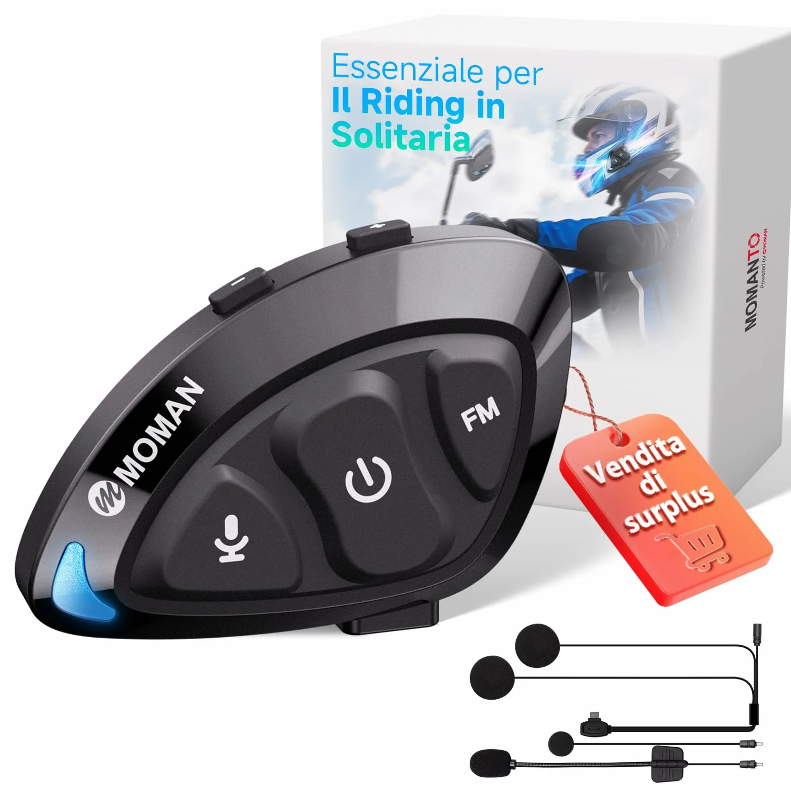 Moman Auricolare Moto RS-S Cuffie Casco Stereo HI-FI Riduzione del Rumore Radio FM IPX6 Impermeabile