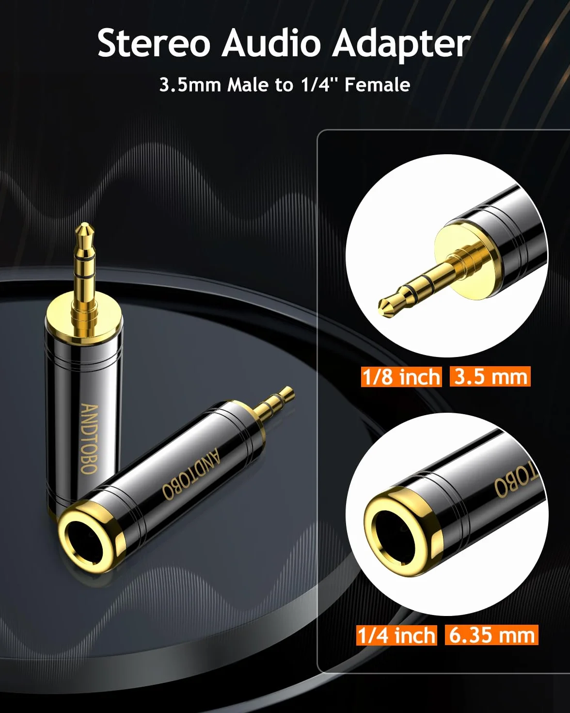 ANDTOBO Adattatore per Cuffie da 6,35 mm a 3,5 mm Jack Stereo Femmina Maschio Nero