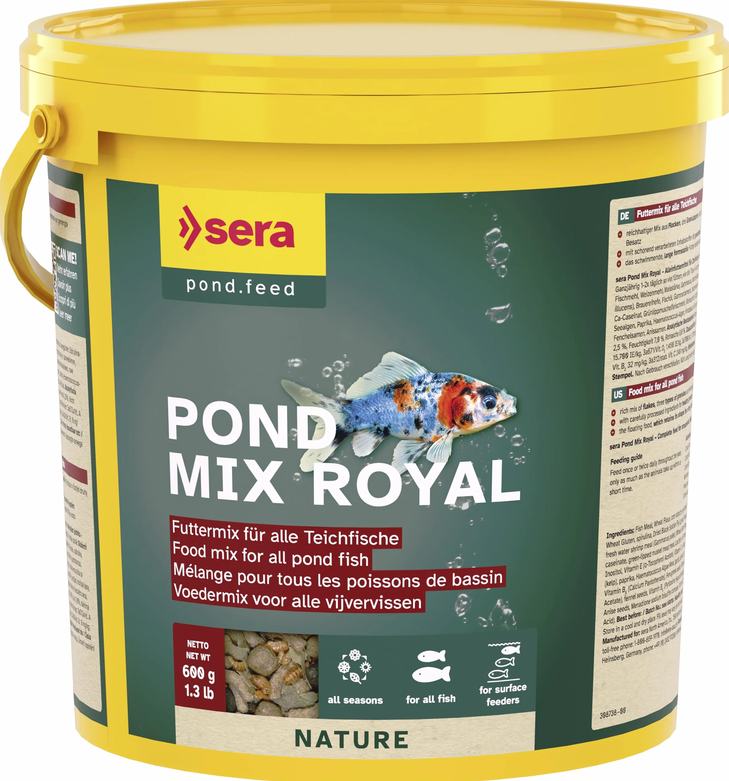 sera pond mix royal 3,8 l 600 g | Mix di mangimi per pesci da laghetto 3.800 ml | senza coloranti e conservanti