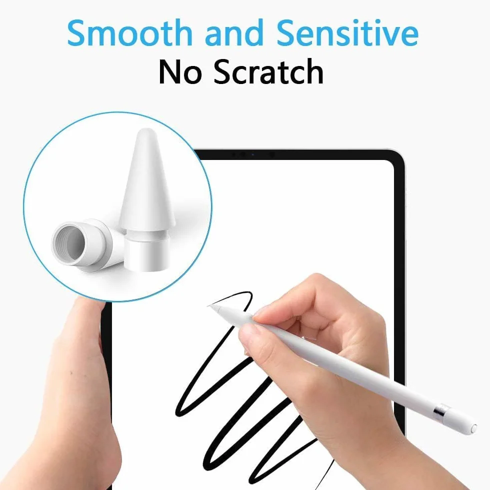 Apple Pencil Tips 4 Pezzi Punte Ricambio Alta Sensibilità Compatibile 1a 2a Generazione Bianco