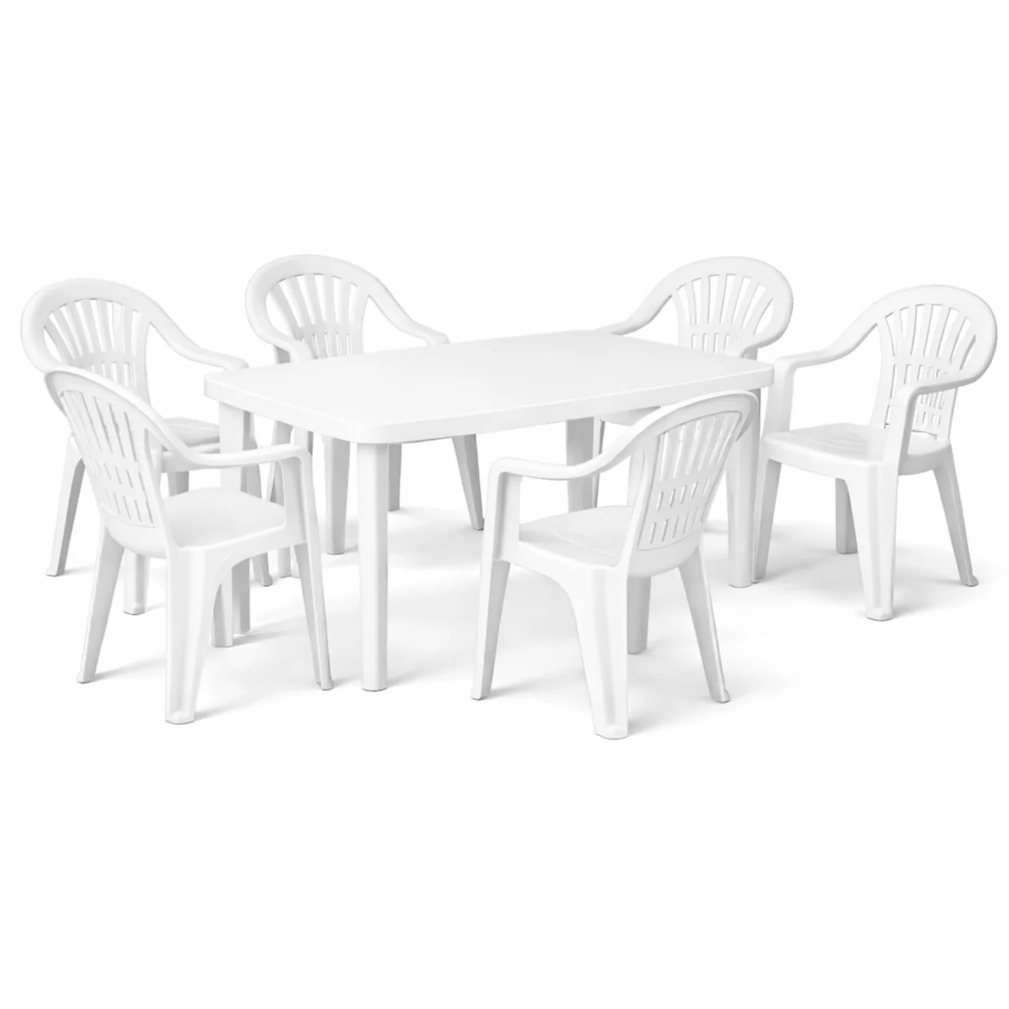 PALUPLUS Set Tavolo Ovale con 6 Sedie in Plastica da Giardino di colore Bianco, Misura tavolo 136x85x73 cm, Sedie Impilabili con Braccioli, Arredo da Esterno, Terrazzo, Made in Italy -FAR/LYR