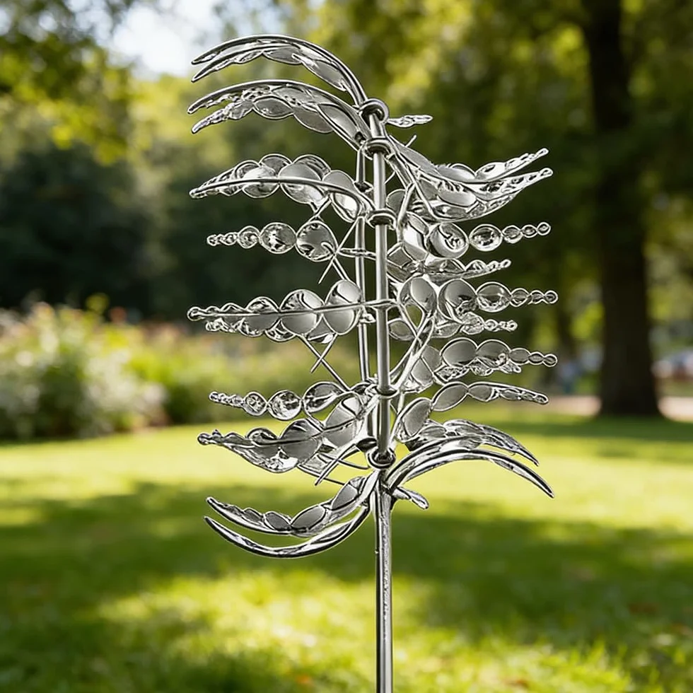 Girandola Cinetica, HOVCEH Upgraded Rust-Proof Mulino a Vento Cinetico, 3D 360° Doppio Rotors Kinetic Girandola a Vento in Metallo per Patio Prato e Giardino (Argento)