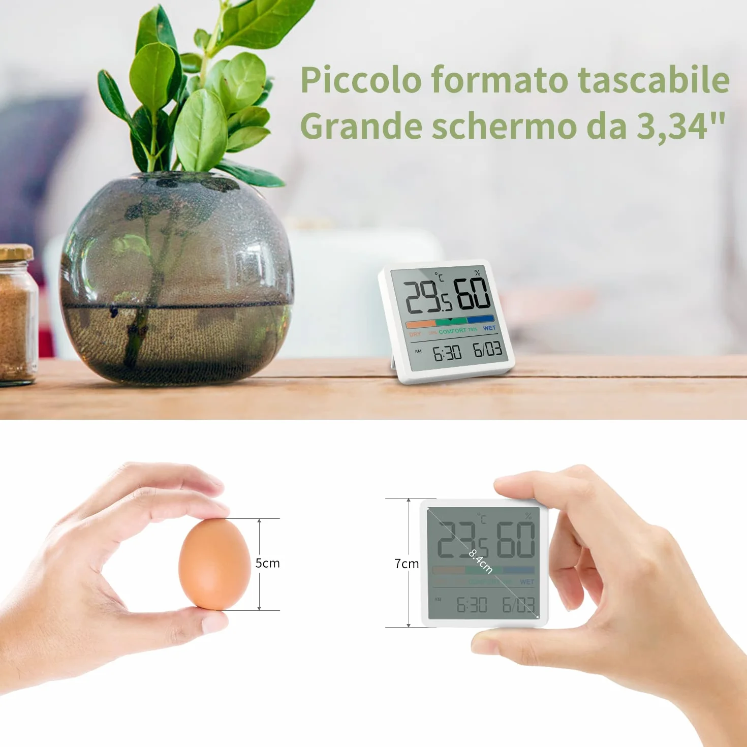 NOKLEAD Igrometro Termometro Digitale per Interni, Sensore Temperatura Umidità Portatile, Misuratore Accurato Bianco