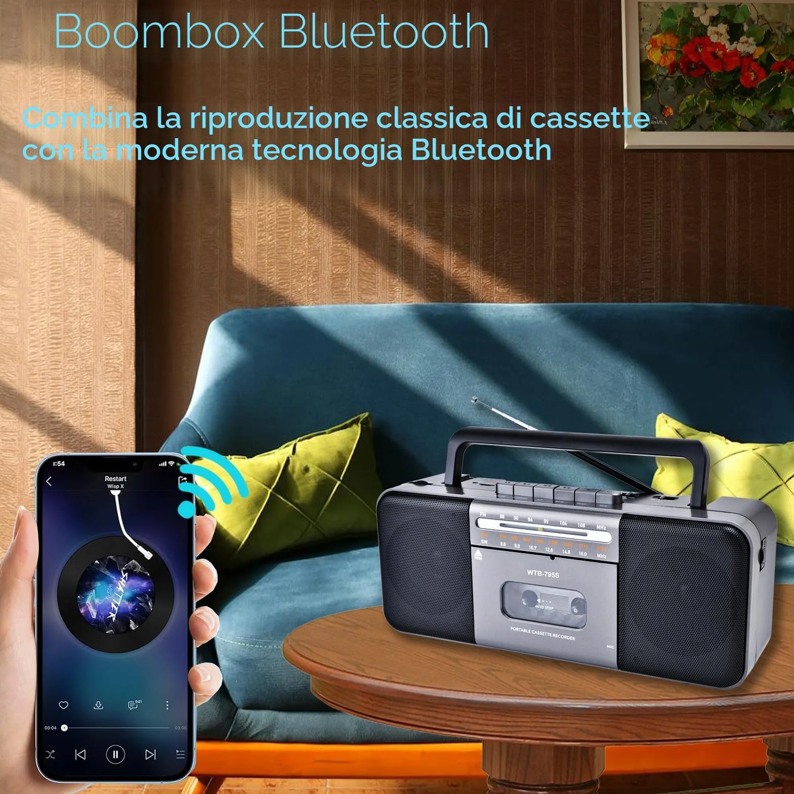 Lettore di cassette AM/FM/SW Bluetooth 10W portatile convertitore MP3 USB