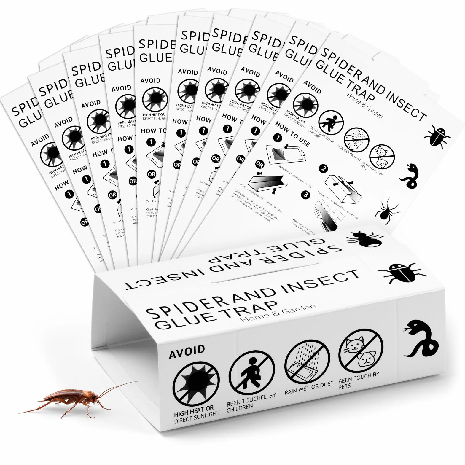 Trappola per Ragni, 10 Pezzi Trappole Anti Scarafaggi, Trappola Adesiva, Appiccicosa Cattura Ragni per Appartamento Interno Grilli e Ragni, Senza Veleno