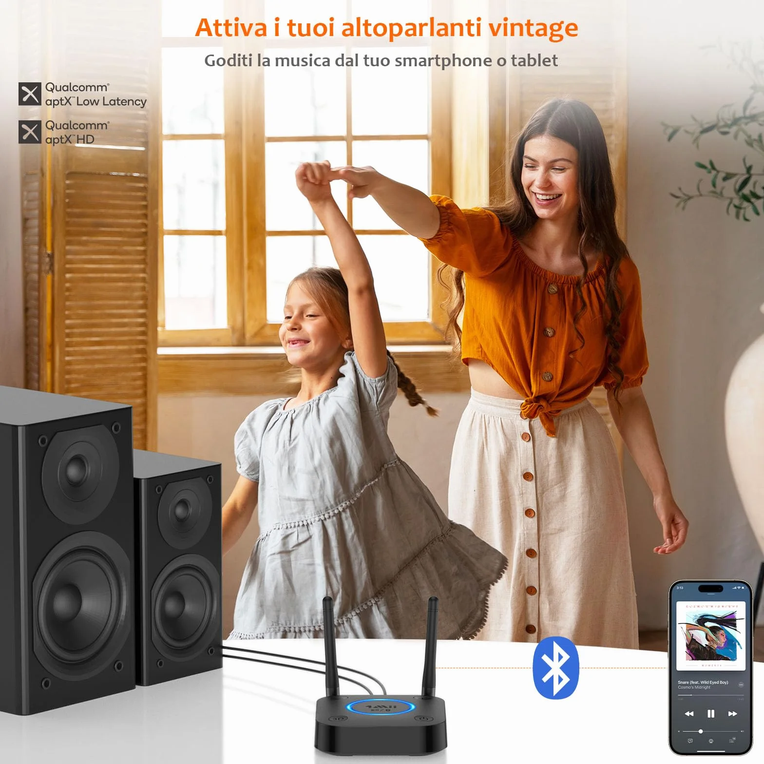 1Mii Ricevitore Bluetooth 5.3 HiFi, Adattatore Audio aptX Bassa Latenza Uscita Ottica Coassiale AUX RCA per Amplificatore
