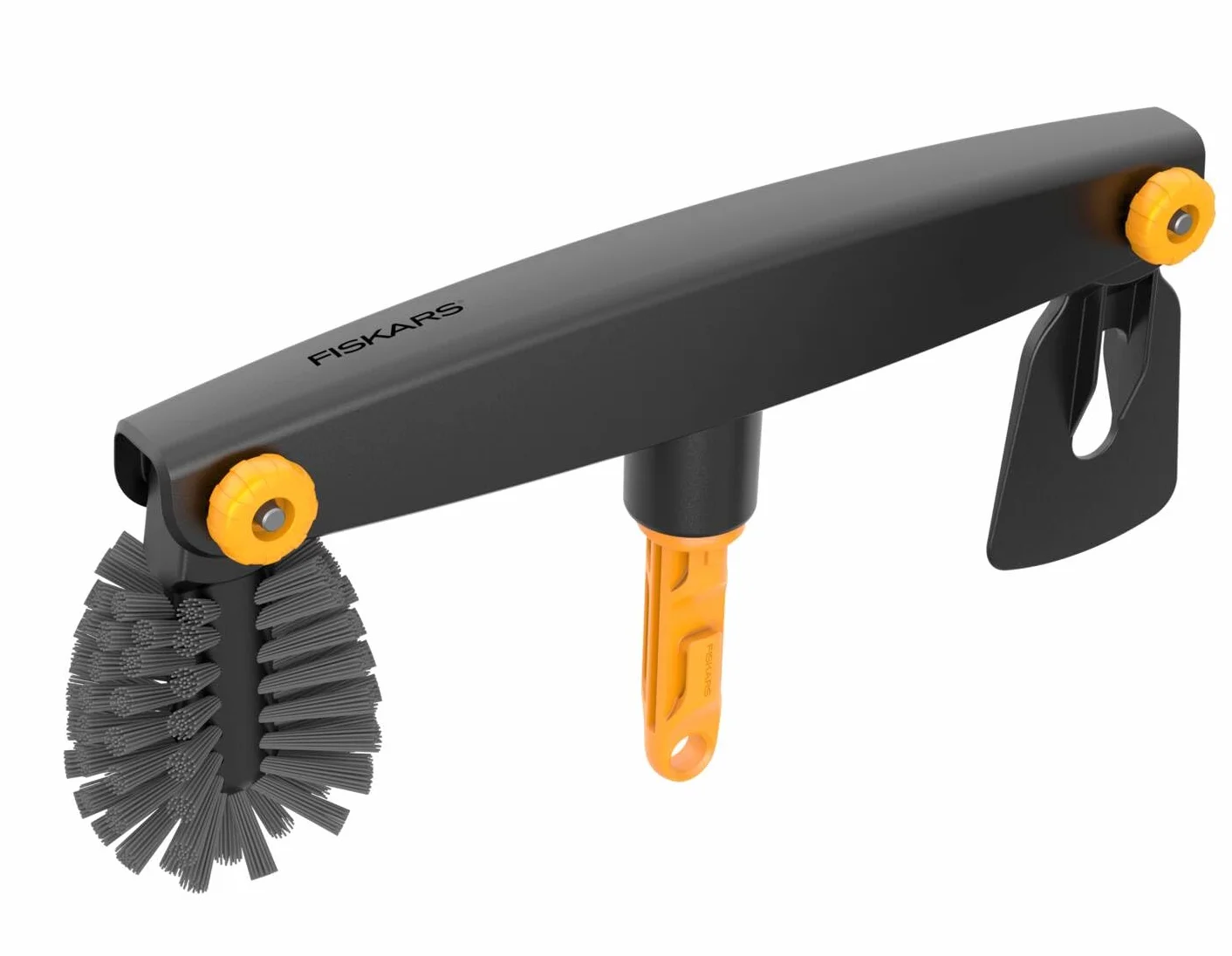 Fiskars Oneclick Pulitore per Grondaie, Accessorio con Raschietto e Spazzola, Cambio Un Clic, Angolo Regolabile, Nero/Arancione
