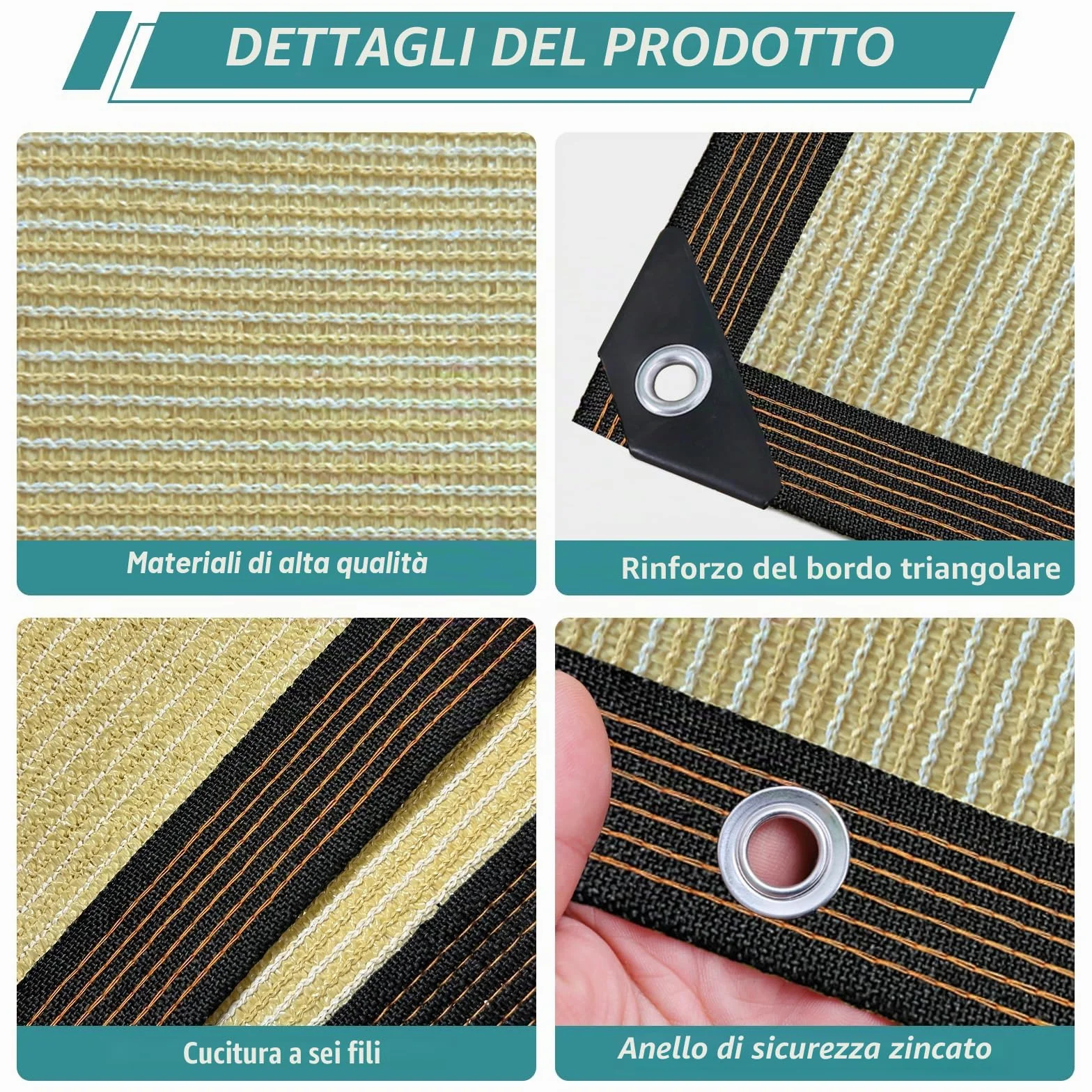 Rete ombreggiatura 2x3 m beige protezione solare giardino terrazzo antivento permeabile all'acqua
