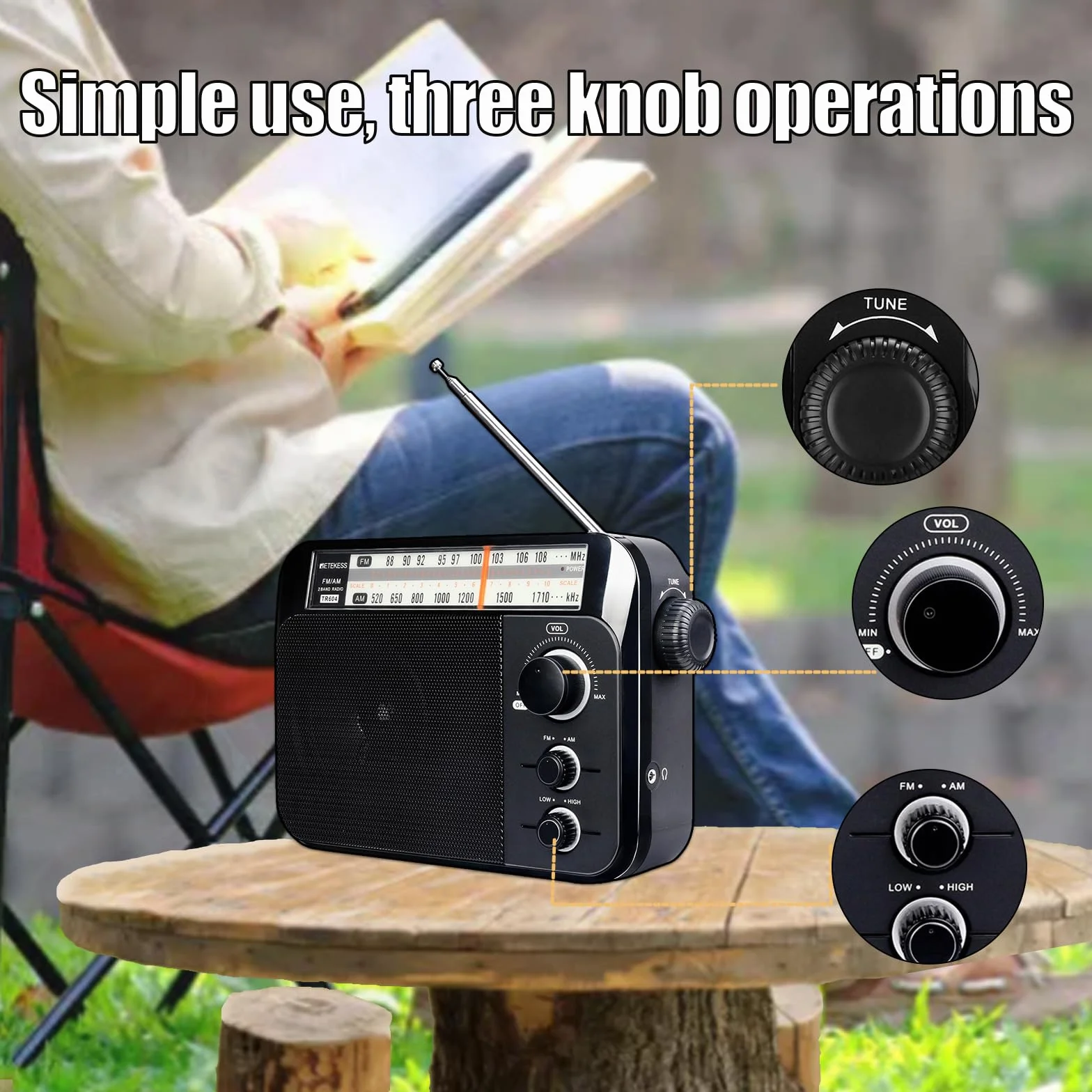 Retekess TR604 Radio Portatile FM AM a Corrente con Batteria Grande Display