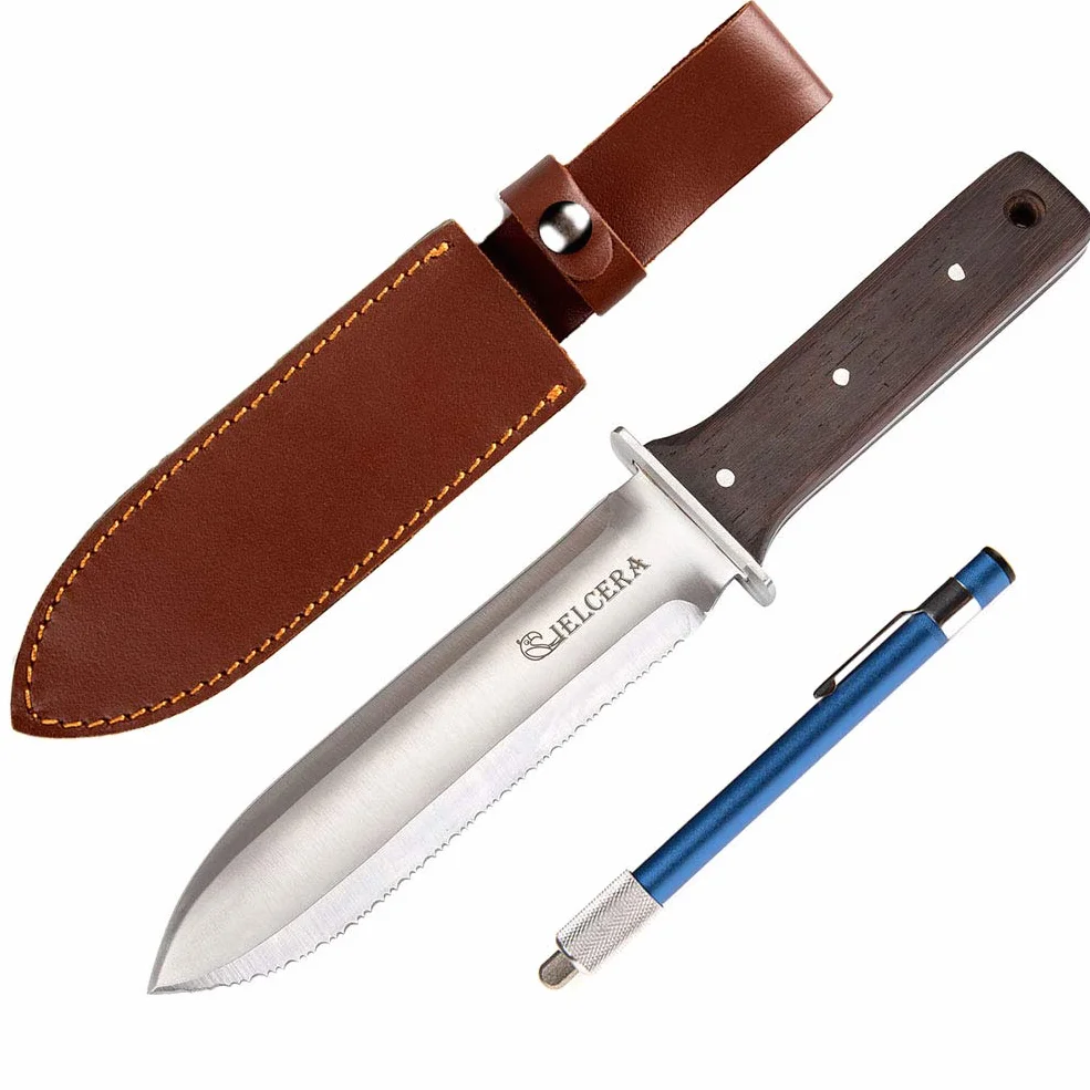 Coltello da giardino Hori Hori (Lite), Giardinaggio Ideale Strumento di abbattimento per giardini di scavo, Lama in acciaio inossidabile con protezione a mano protettiva e Full Tang