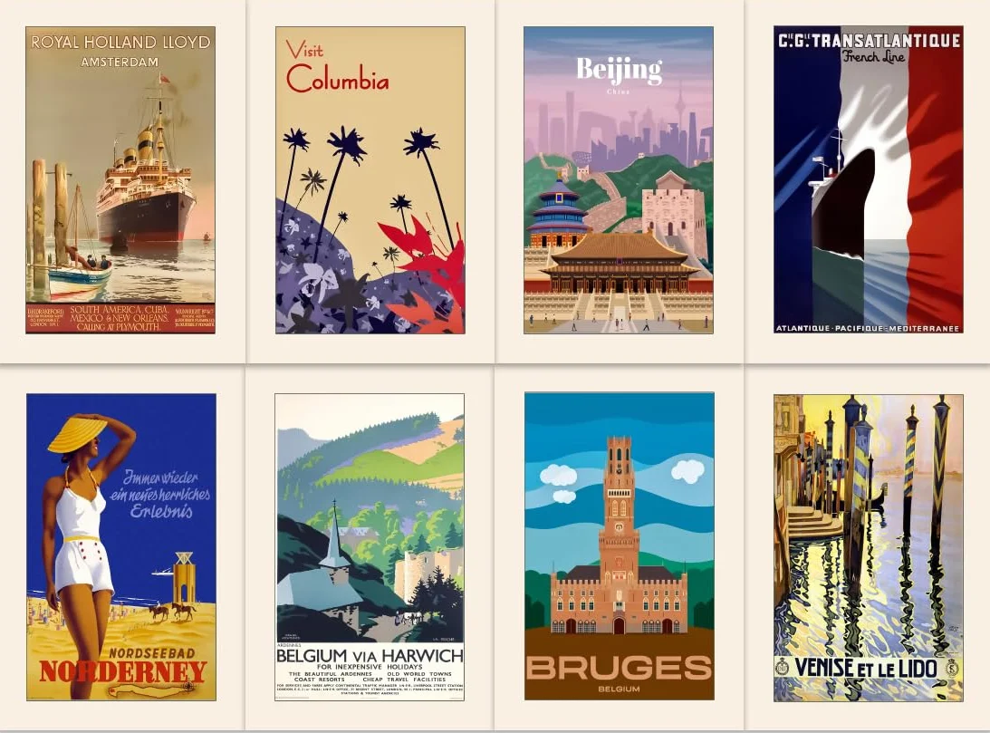 40 Cartoline da Viaggio Vintage con 40 Disegni Diversi, Carta Spessa