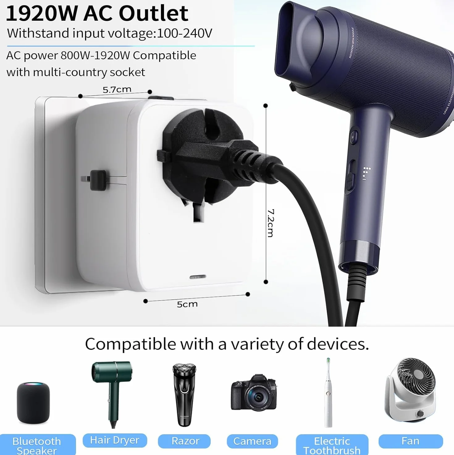 Adattatore Universale da Viaggio con 3 USB-C PD 35W, 2 USB-A e 1 AC per USA UK Giappone Australia 224+ Paesi