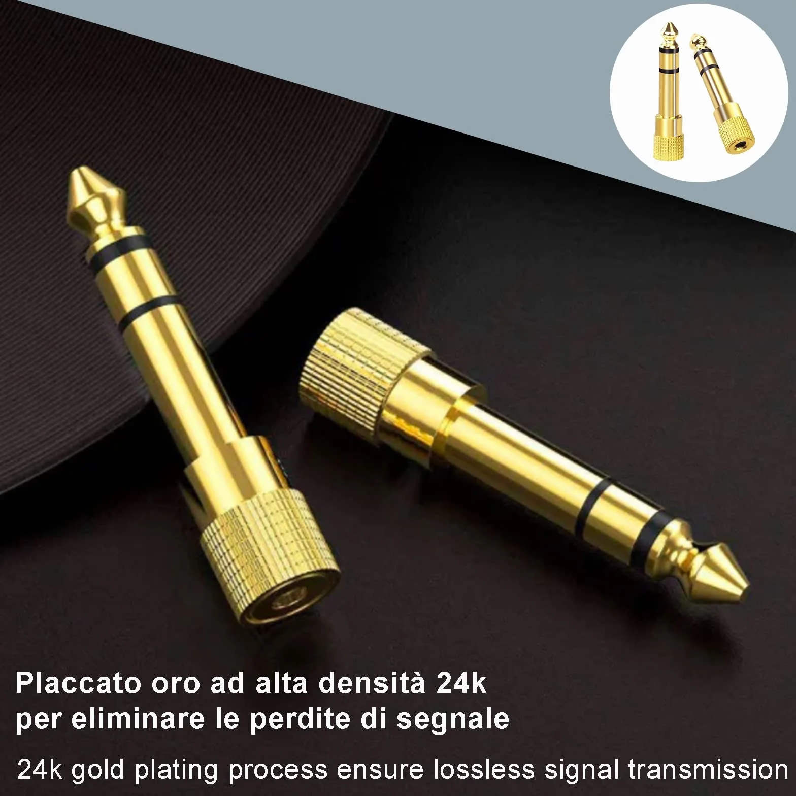 Adattatore Jack Cuffie 6.3 a 3.5 Rame Puro Placcato Oro Riduttore Maschio Femmina Stereo AUX