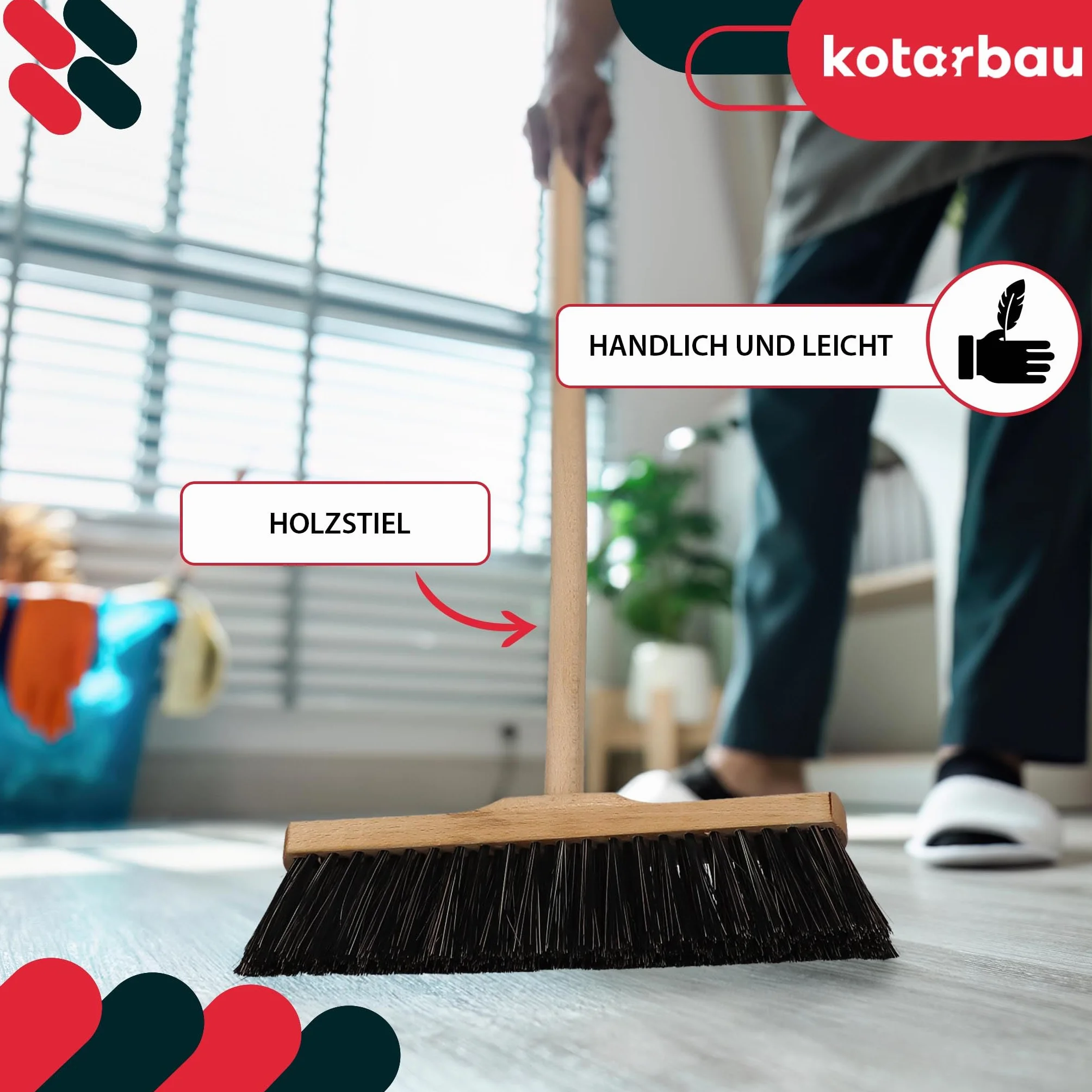 KOTARBAU® Scopa con Manico - 30 cm - scopa da esterno - Scopettone Industriale - spazzolone industriale - Marrone - per Esterni e Interni - per Giardino - Casa - Ufficio