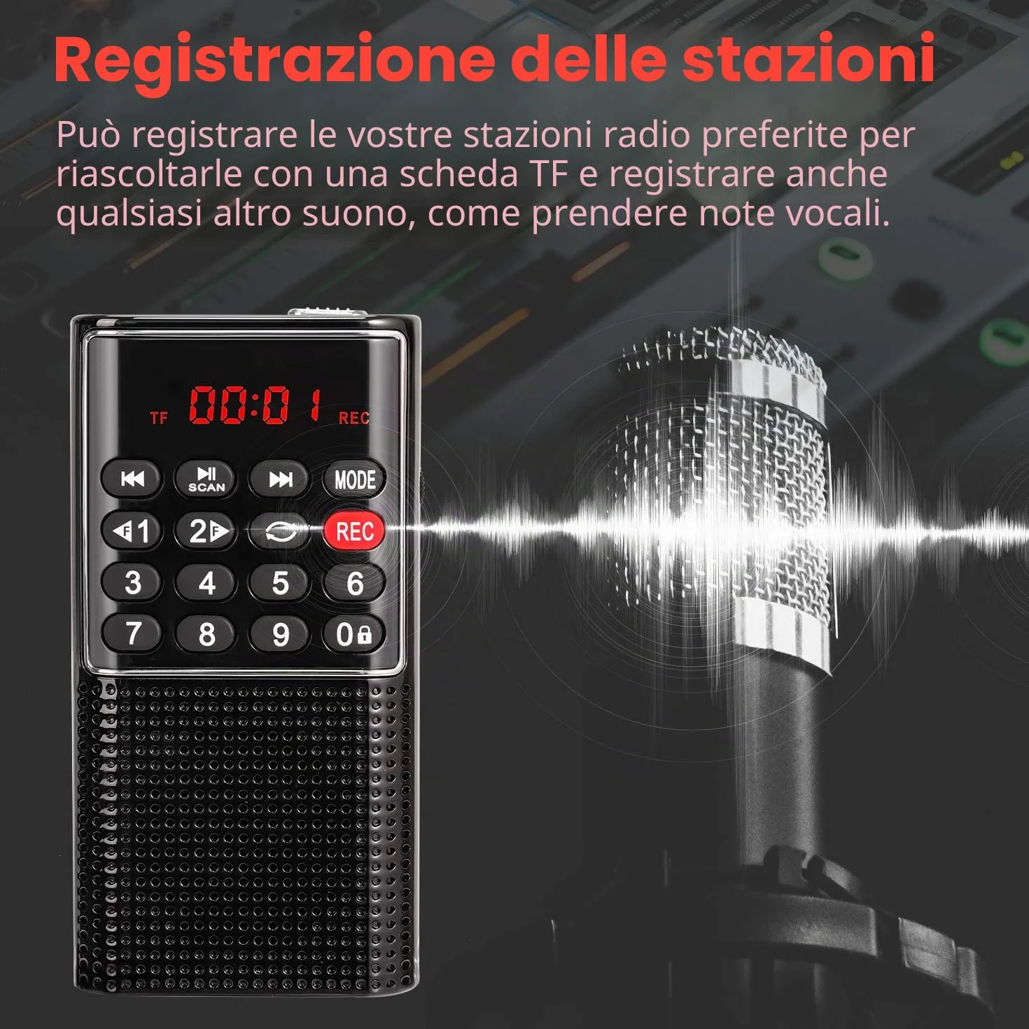 PRUNUS J-328 Mini Radio Portatile FM Walkman Digitale con Registratore, Lettore MP3, Batteria Ricaricabile, Nero