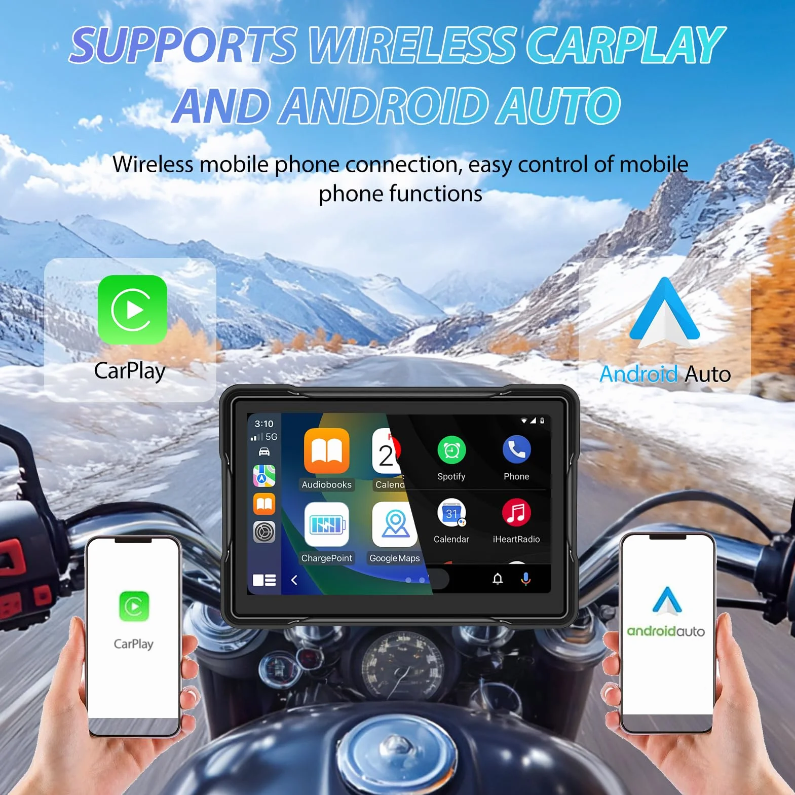 Senza Fili Schermata Carplay Per Moto, Schermo Portatile IPX7 Impermeabile Touchscreen con Navigatore GPS Bluetooth