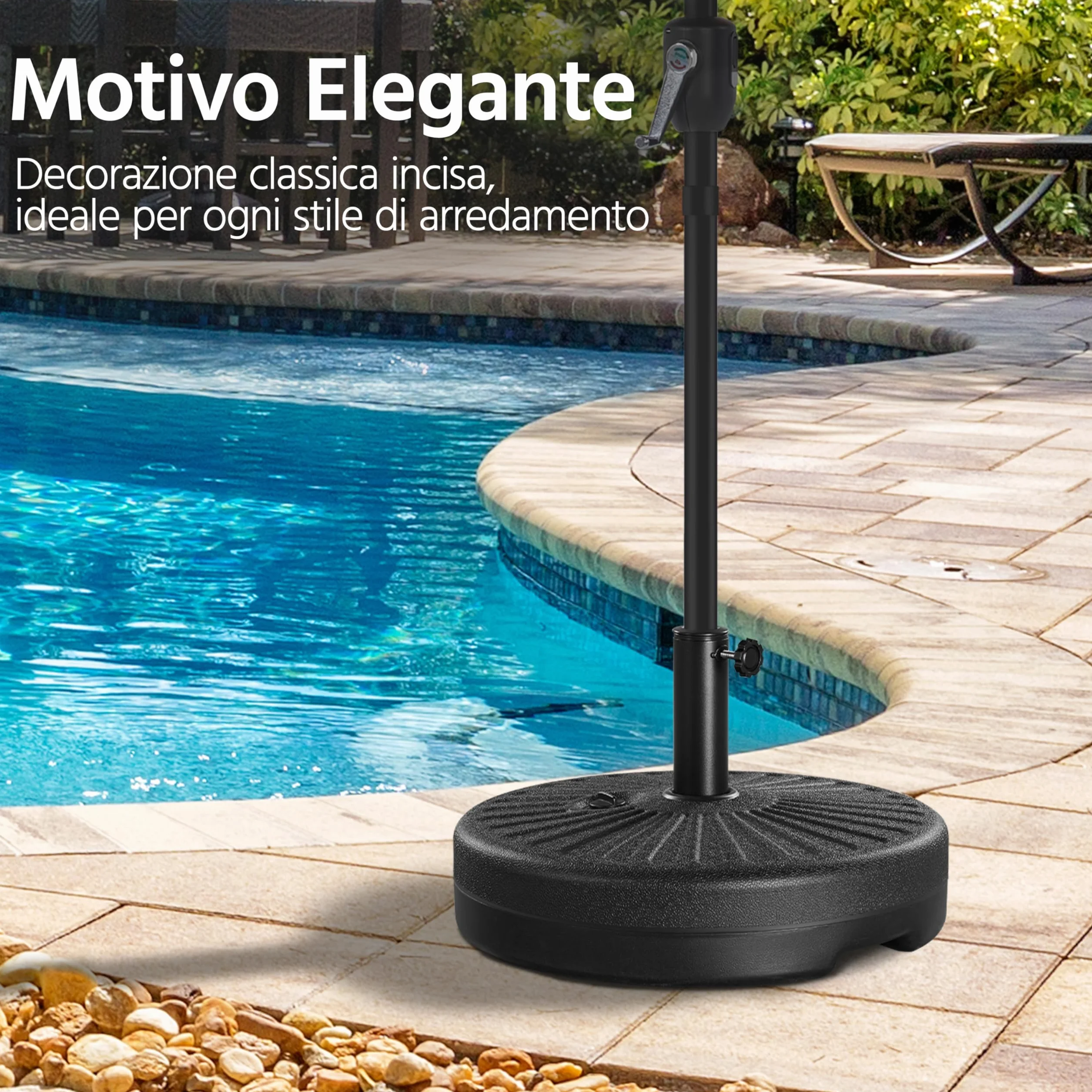 Yaheetech Base per Ombrellone da Giardino in HDPE e Ferro Riempibile con Sabbia o Acqua 22L Supporto per Pali da Ø38mm e Ø48mm Esterno Veranda Terrazza Spiaggia Piscina Patio Nero
