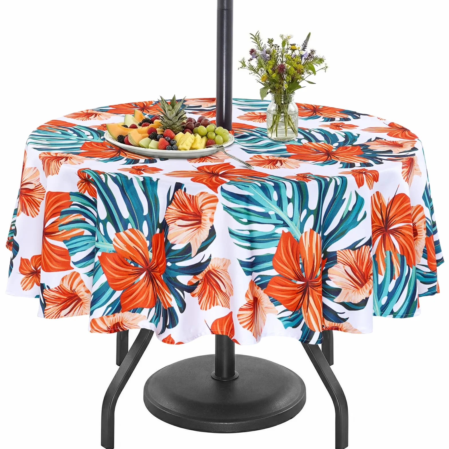 Eternal Beauty tovaglia rotonda 178 cm fiori d'arancia anti-spruzzi con foro ombrellone e cerniera 70 pollici
