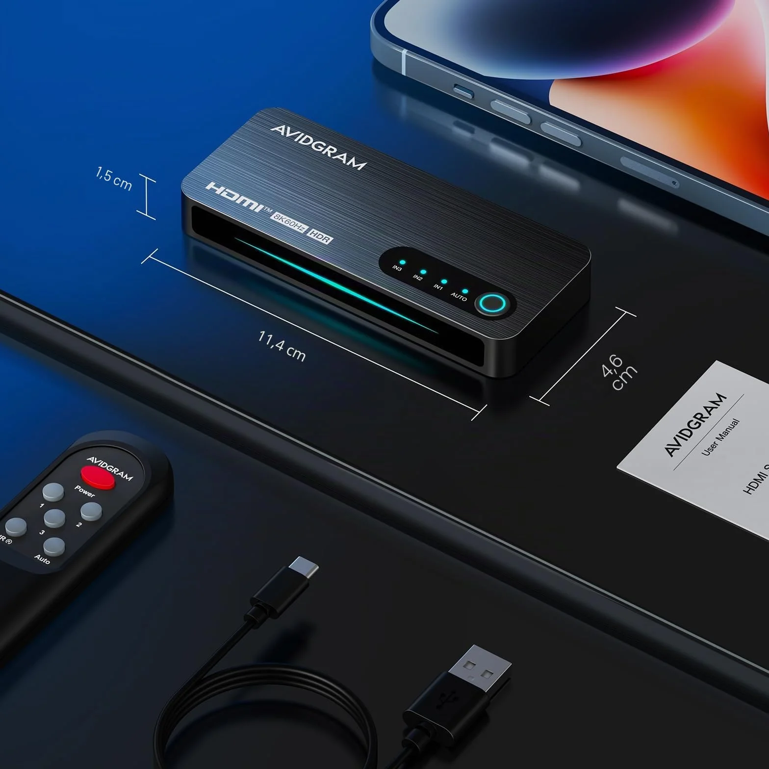 AVIDGRAM Switch HDMI 2.1 4K 120Hz 3 in 1 Out 8K 60Hz 48 Gbps Auto Selettore