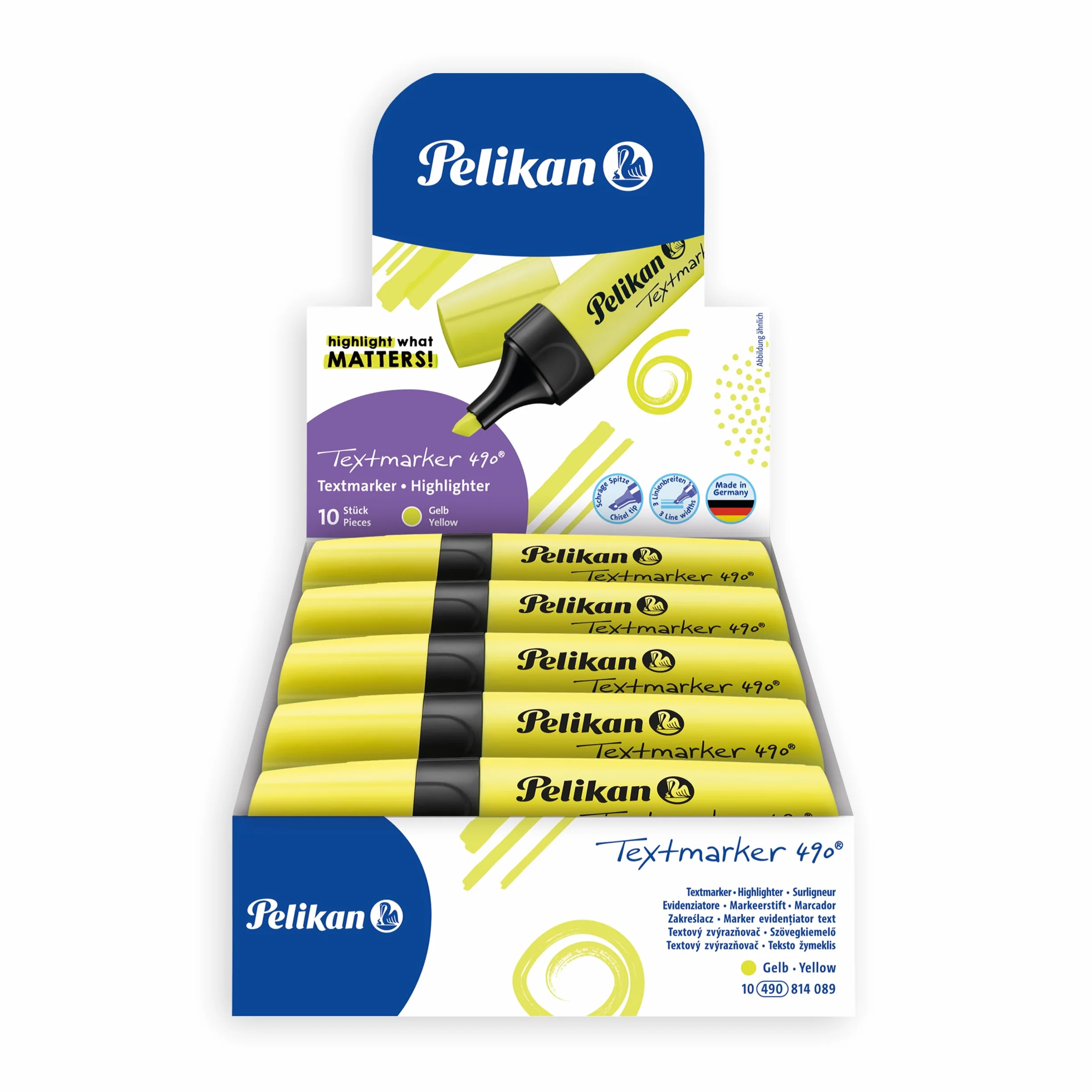 Pelikan 10 Evidenziatori Giallo Cappuccio Twist Prodotto in Germania