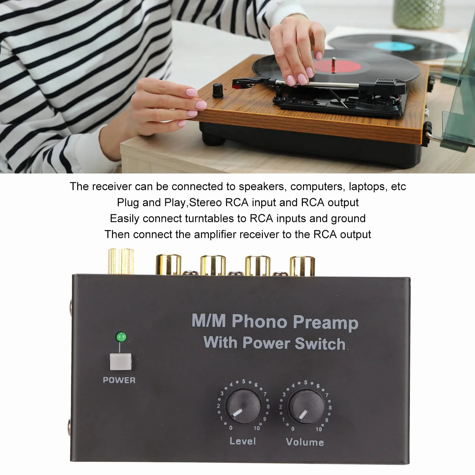 Preamplificatore per Giradischi Professionale a Basso Rumore con Adattatore DC 12V