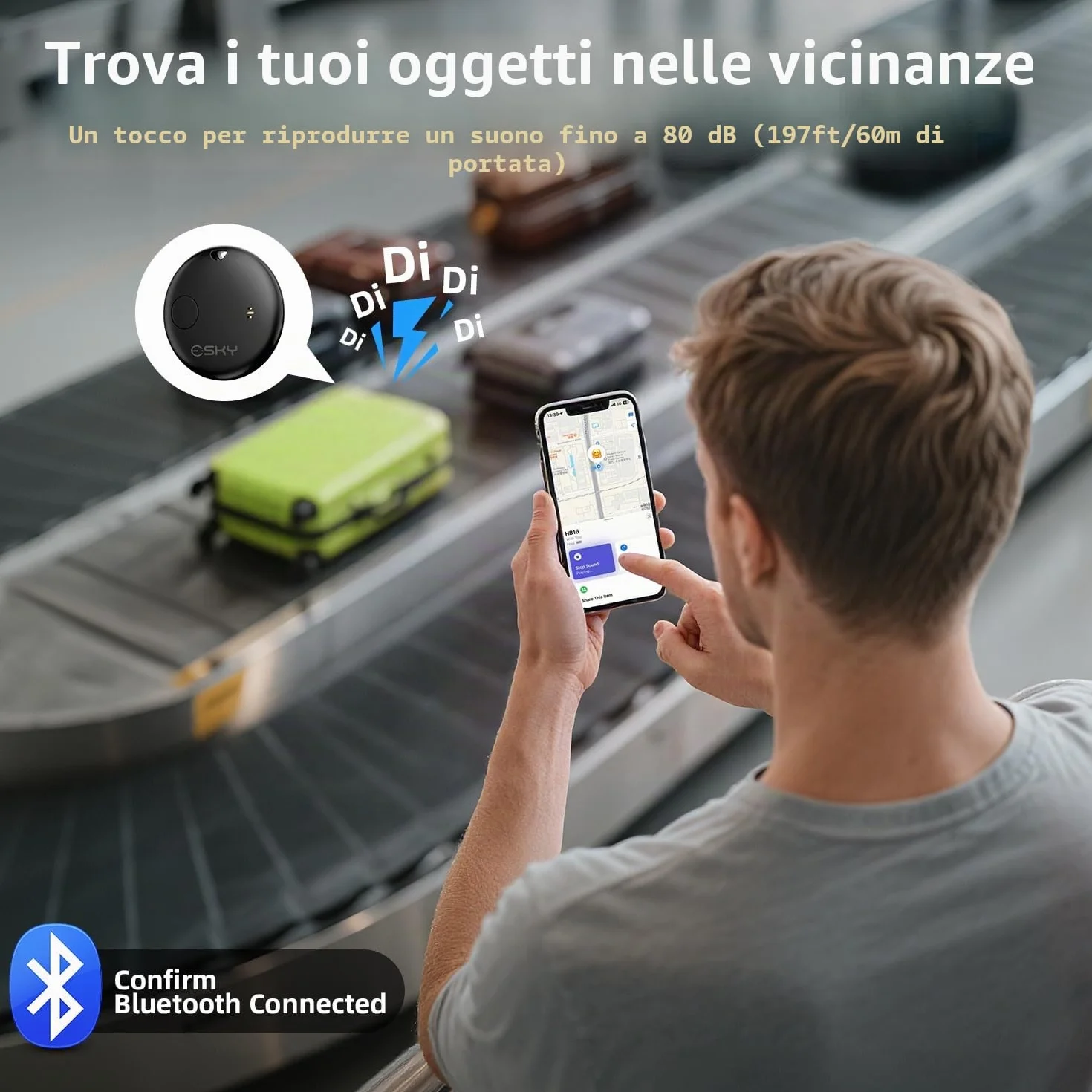 Esky Smart Tracker Tag Air Tracker Tag Compatibile con Apple Dov'è Bluetooth Localizzatore Oggetti Impermeabile IP67 Batteria Sostituibile 4 Pezzi
