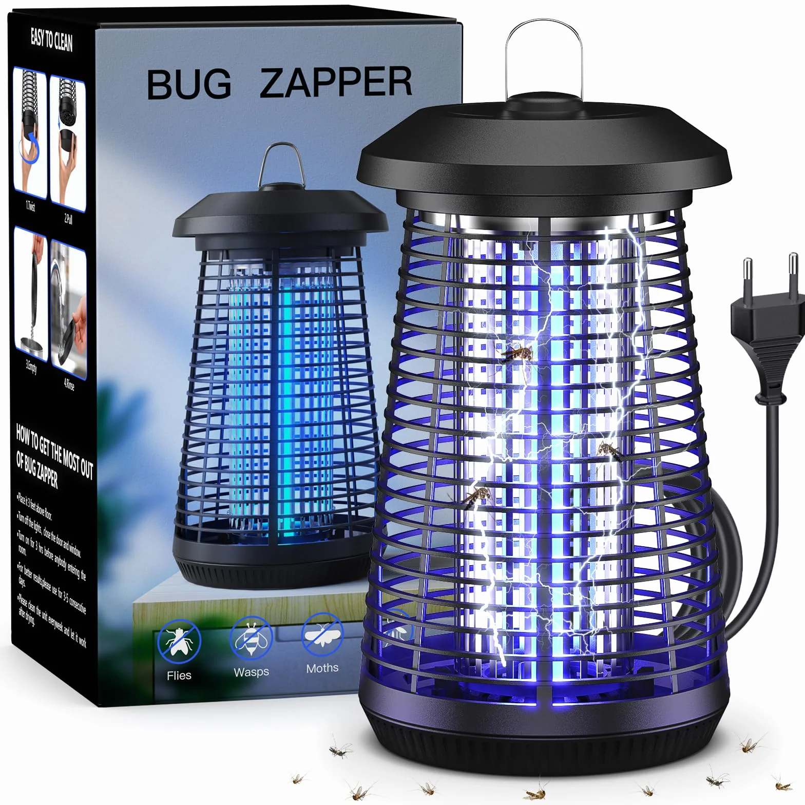 Zapper Elettrico Per Insetti, 4200V Ad Alta Tensione All'aperto Killer Di Zanzare, 20W Lampada A Led Killer Di Zanzare, Giardino Di Casa Cortile Campeggio Interno