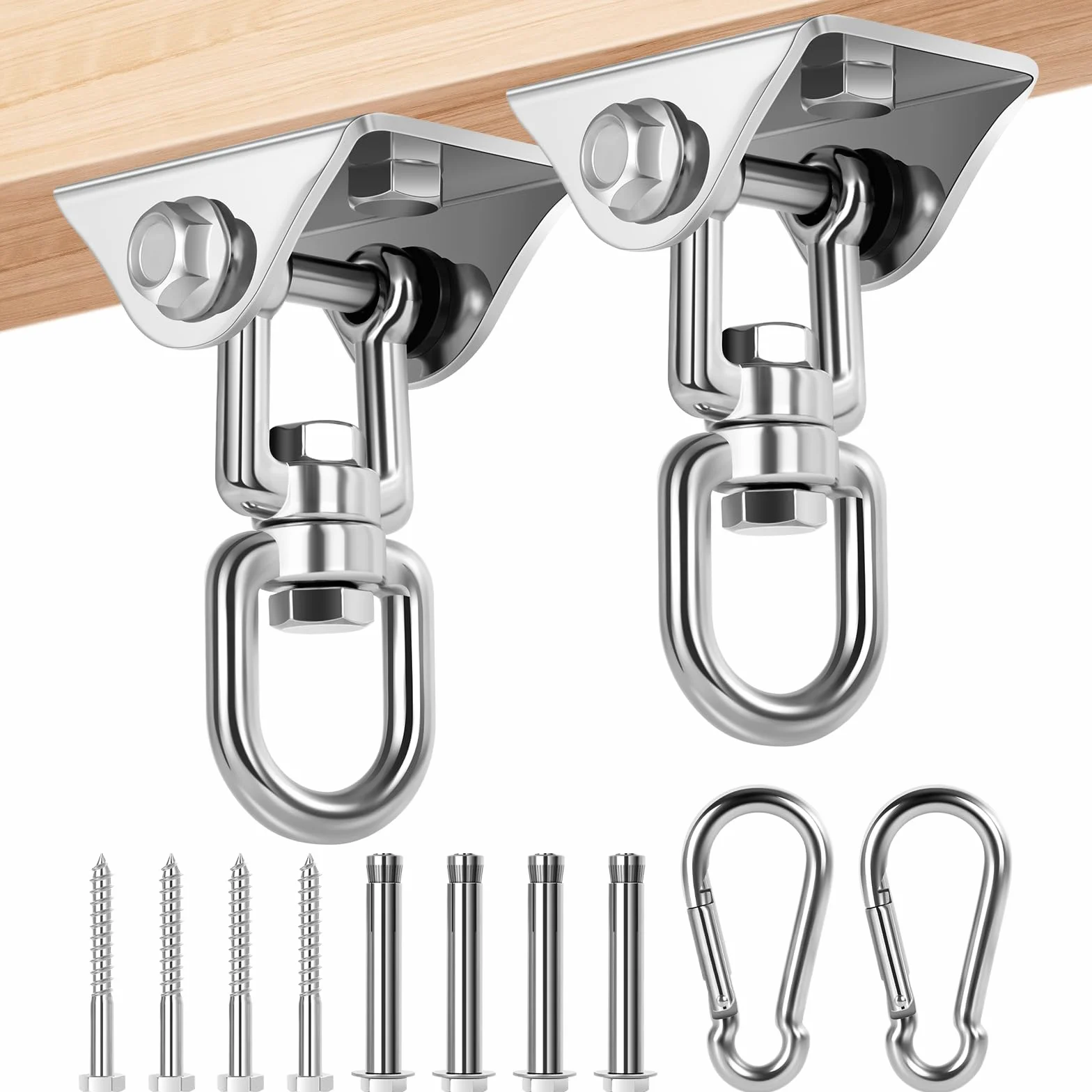 2 Pezzi Gancio Soffitto in Acciaio Inossidabile 450 kg capacità Portante 360° Rotazione, Ganci Altalena Cuscinetto con Fissaggio a Vite per Sacco da Boxe, Sedia Sospesa, Altalena, Amaca, Yoga