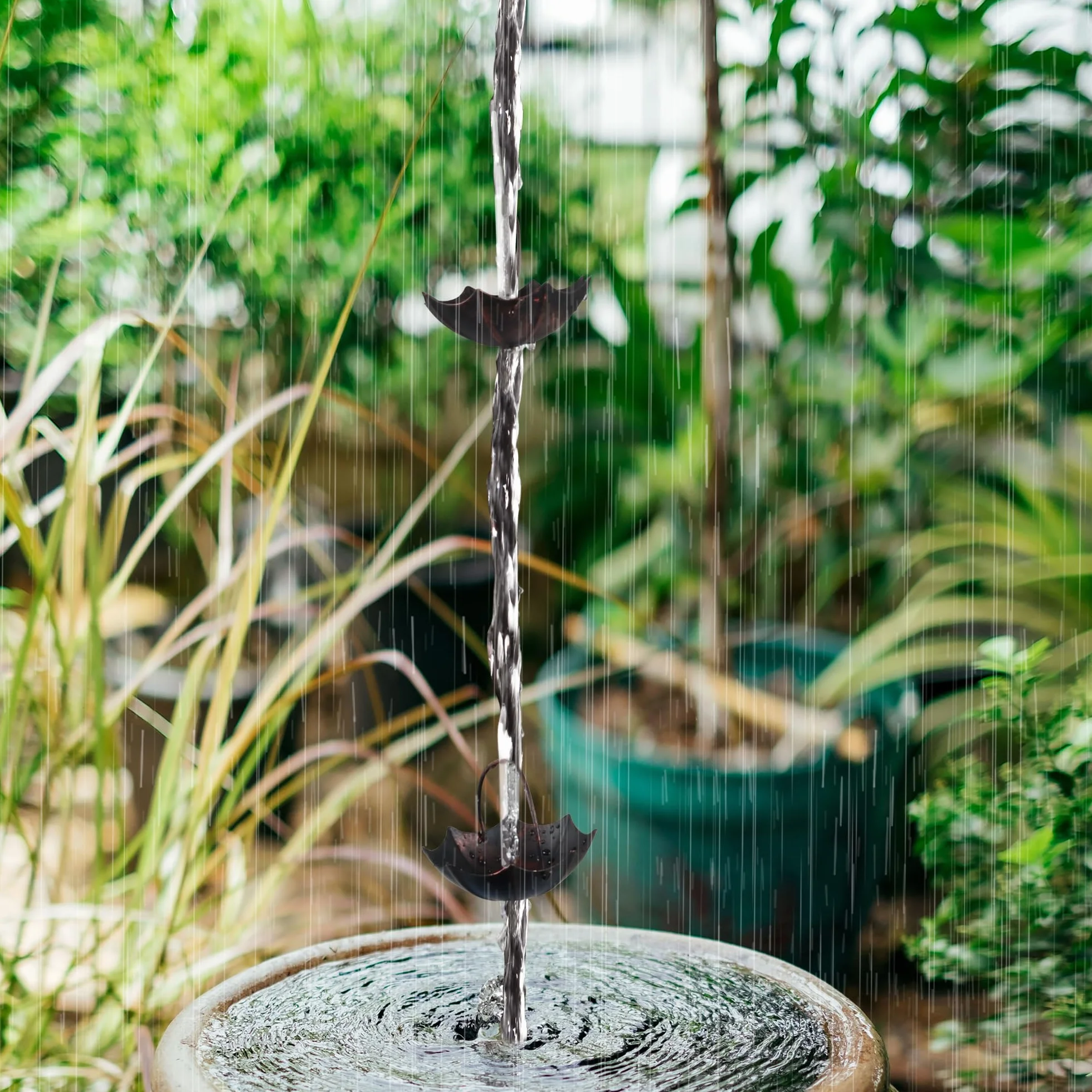 Invech Catene da pioggia per grondaie, da 12,5 m, con 12 tazze, catena antipioggia a forma di ombrello con campana per drenaggio grondaie, ricambio per Downpout