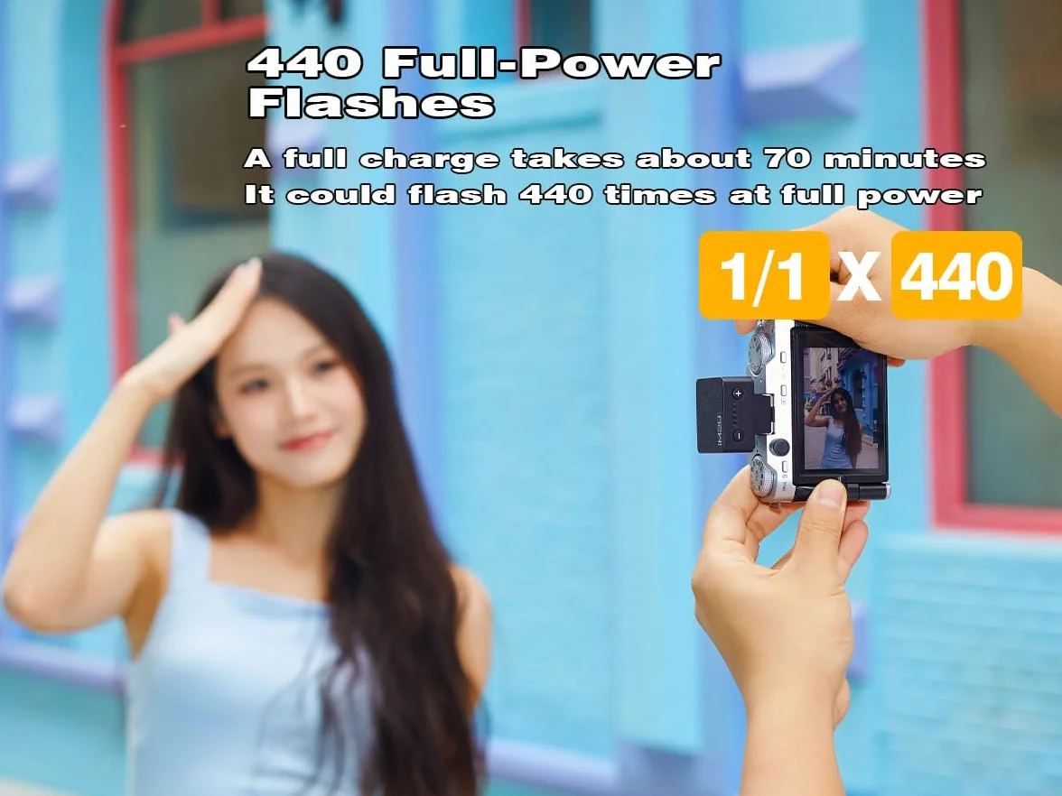 Godox iM20 Mini Flash Manuale per Fotocamera, 5 Livelli di Uscita, 440 Lampi a Piena Potenza, Ricarica USB-C