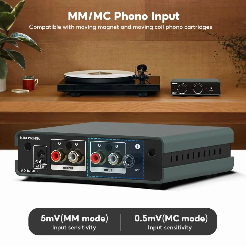 AIYIMA T3PRO MM MC RIAA Preamplificatore Fono per Giradischi Vinile con Regolazione Guadagno e Volume