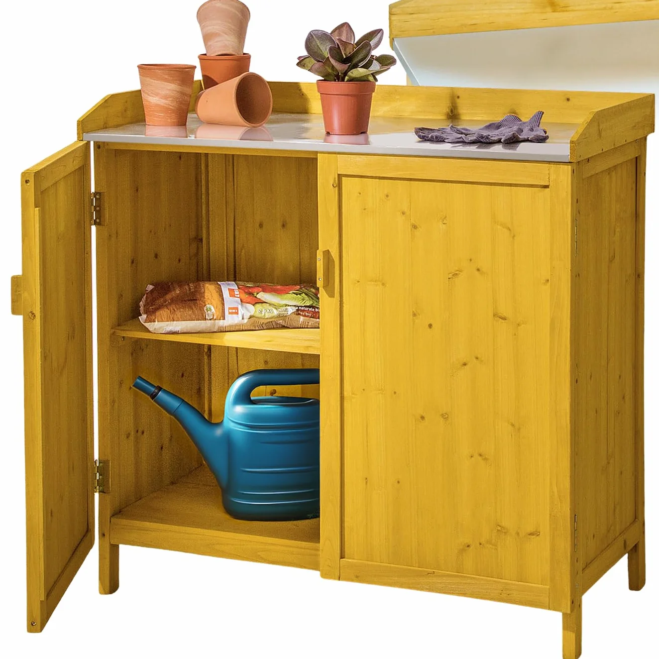 Tectake Armadietto da Giardino con Piano Lavoro Zincato 98x48x95 cm Spazio Utensili Accessori Barbecue Tavolino Giardinaggio Mobile Giardino