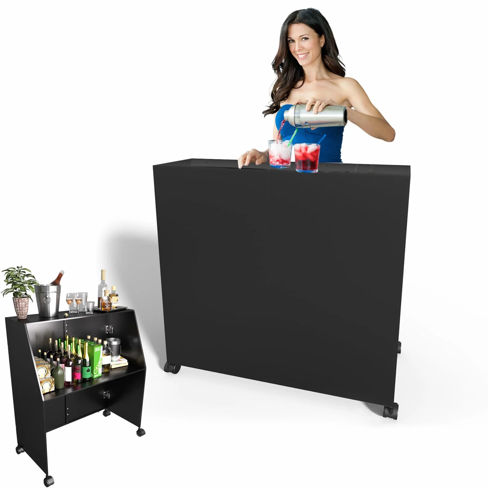 Tavolino portatile pieghevole nero 111 cm per eventi feste banchi baristi