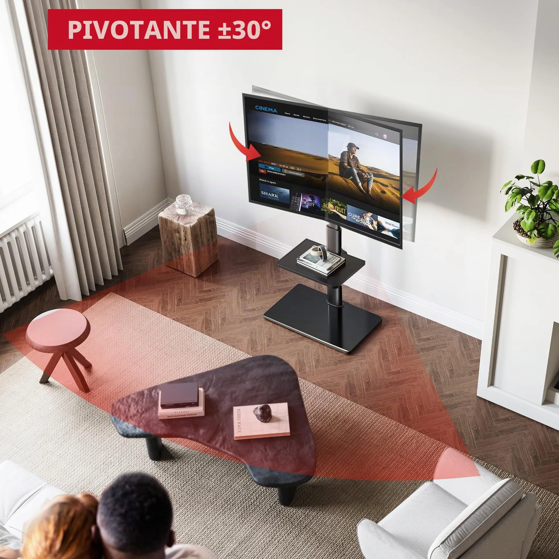 AOKCOS Supporto TV da Pavimento Inclinabile per 32-55-70 Pollici, Girevole & Altezza Regolabile, VESA 400x400mm 40kg