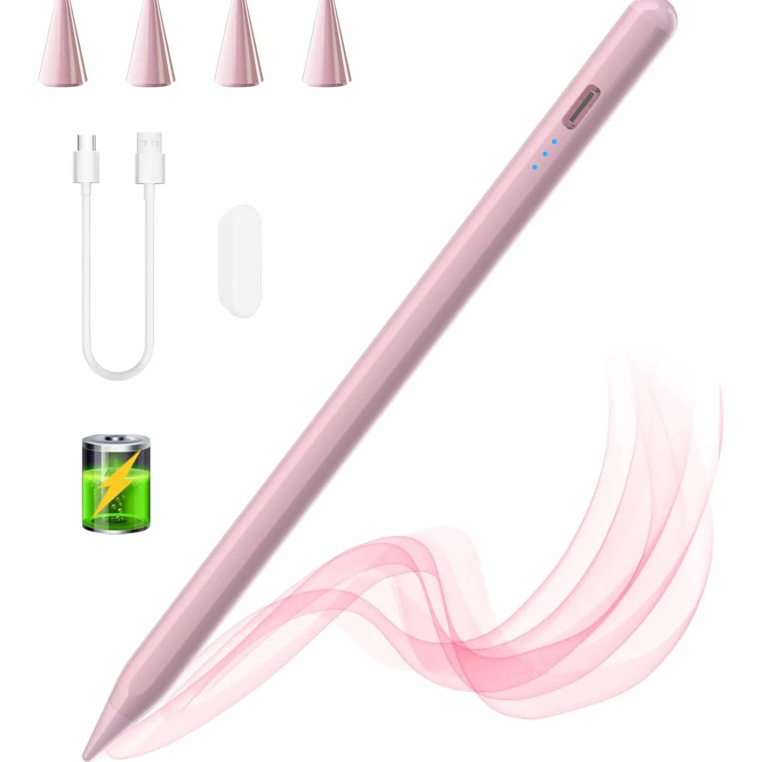Penna Touch per iPad 11 A16/10/9/8/7/6 Gen, iPad Air 13"/11"/5/4/3, iPad Pro 13/12.9/11", Mini 6/5 Gen 2018-2025, Penna con Rifiuto di Palmo & Inclinazione & Adsorbimento Magnetico (Rosa)