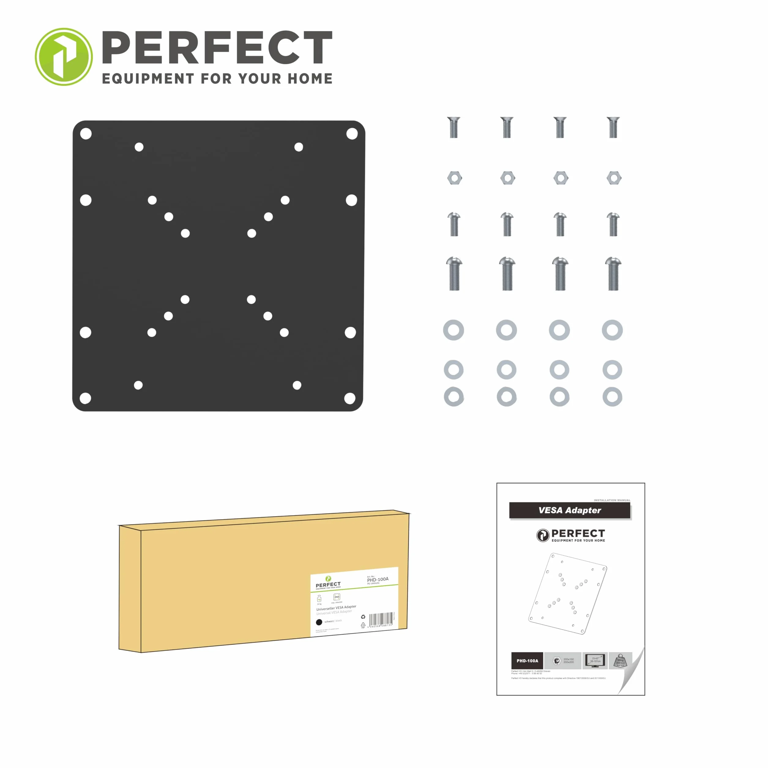 Adattatore VESA universale 50x50 a 200x200 nero perfectHD