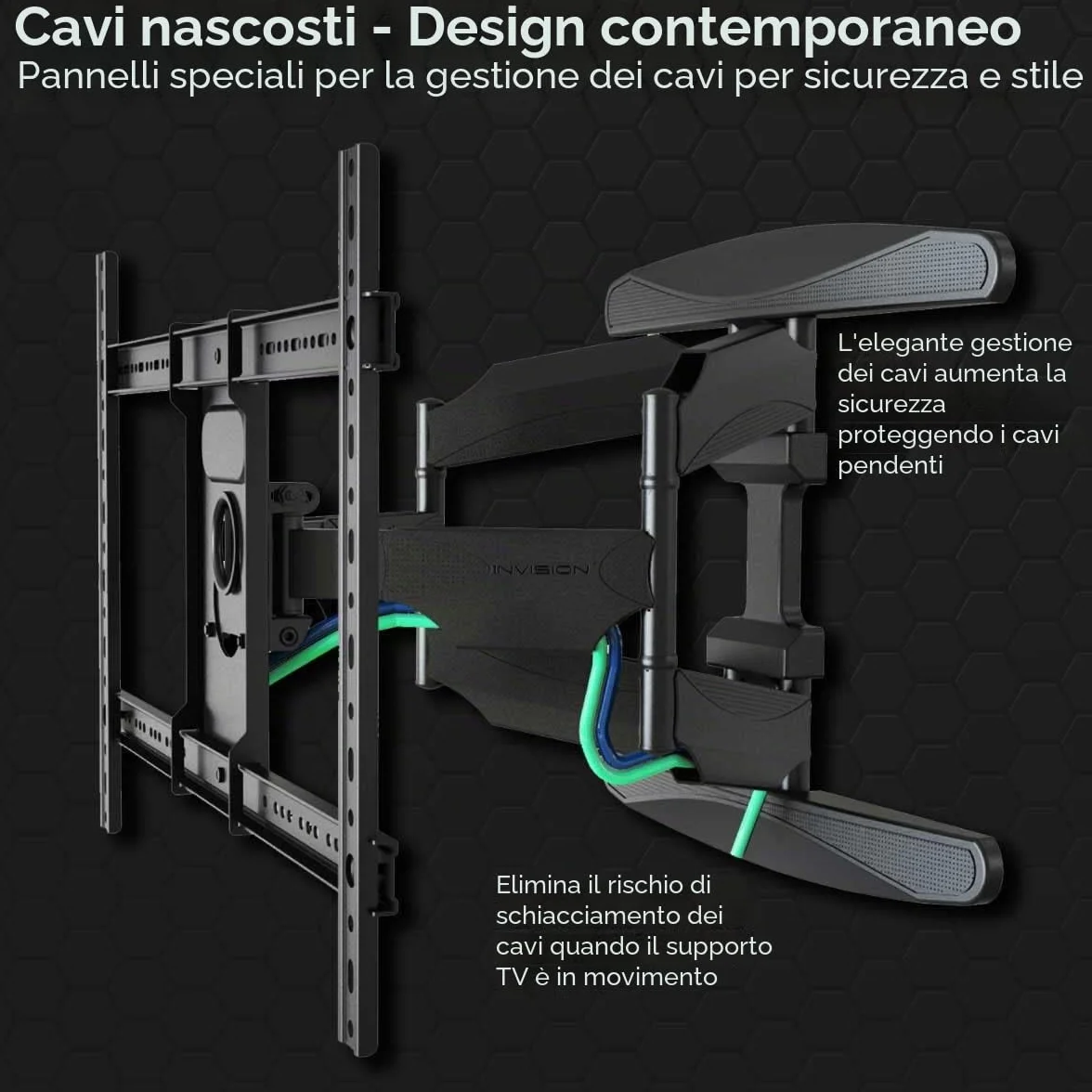 Invision Supporto TV Parete 37-75 Cali VESA 200x200-600x400mm Doppio Braccio Inclinazione Girevole Estensione 50kg