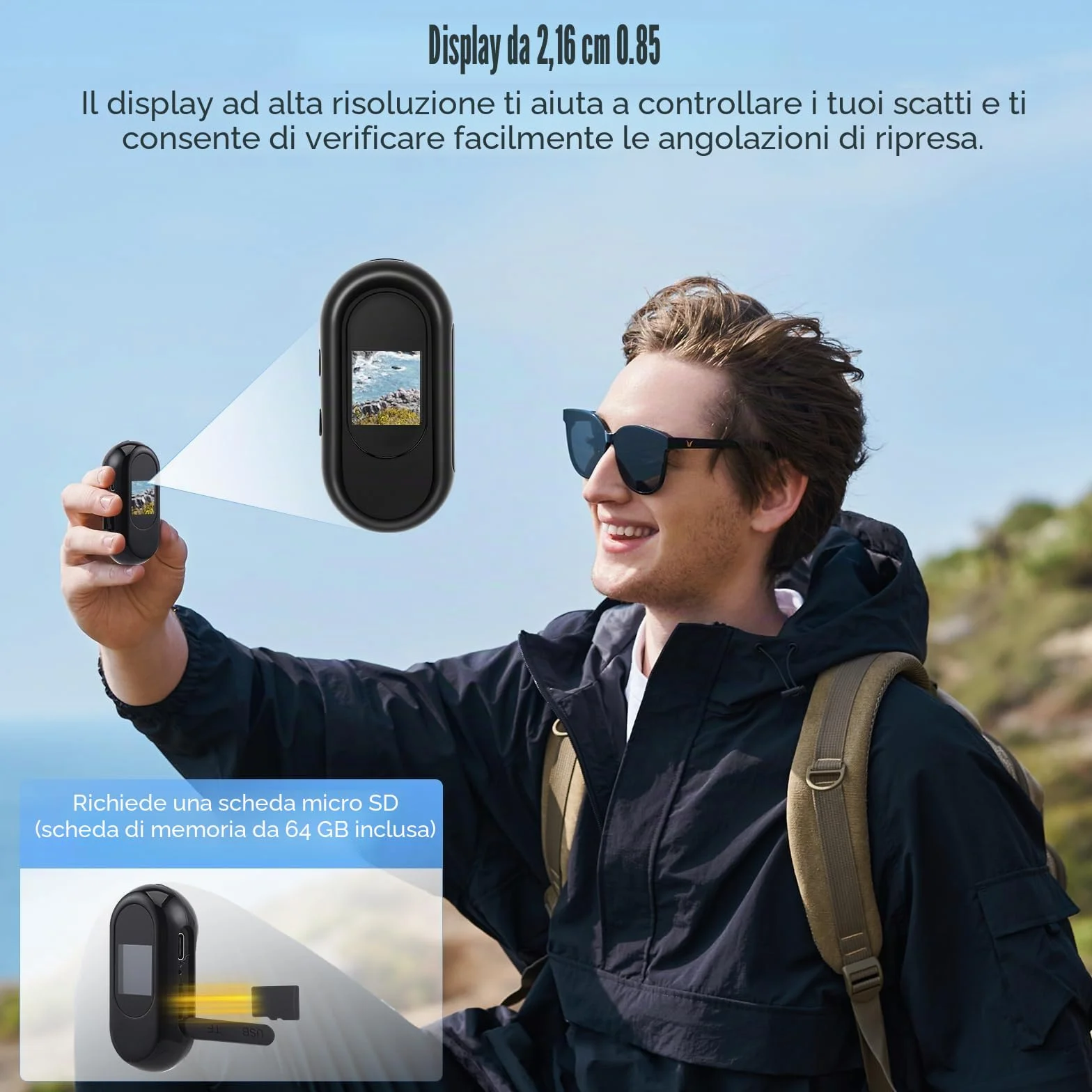 Mini Action Cam 1080P Fotocamera corporea con magnete e accessori per casco moto bicicletta sport impermeabile con scheda SD 64GB