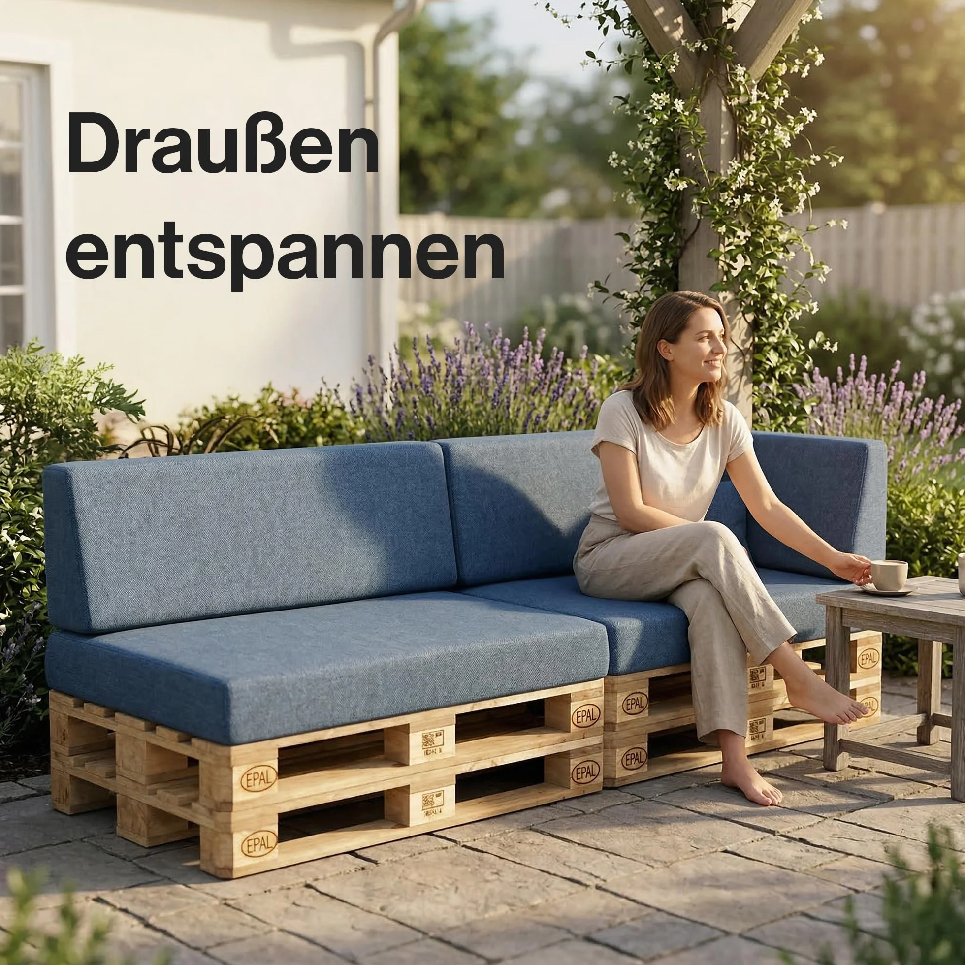 Cuscino per pallet 120 x 80 cm, per pallet europei, con schiuma poliuretanica granulata, trapuntato, per giardino, terrazza