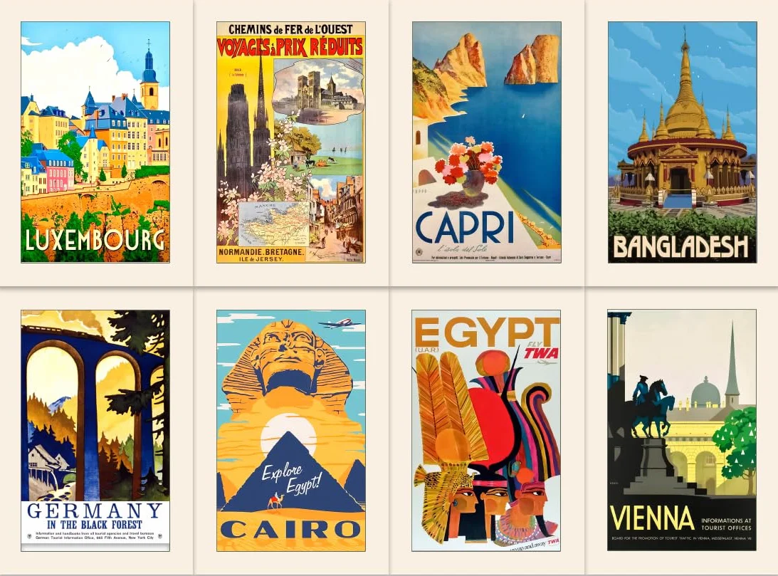 40 Cartoline da Viaggio Vintage con 40 Disegni Diversi, Carta Spessa