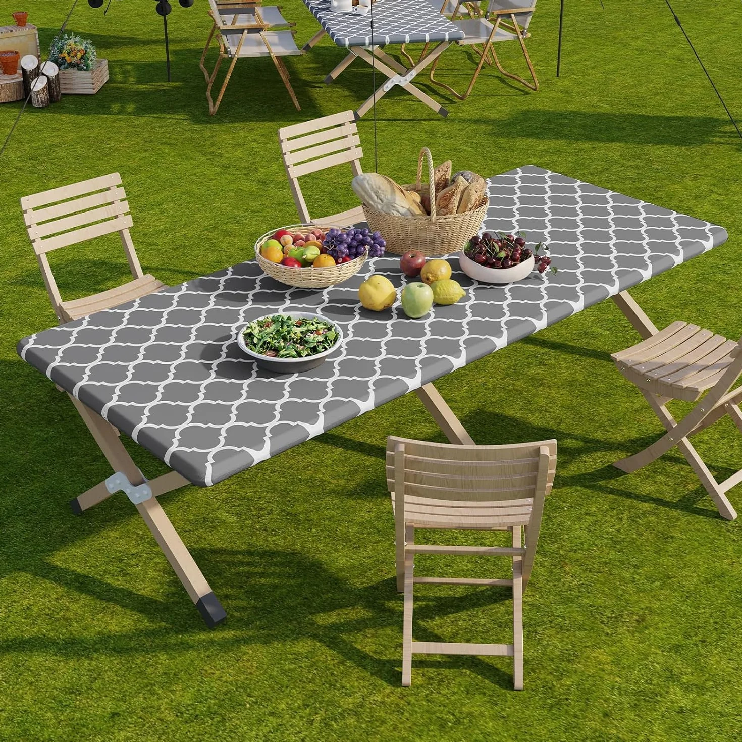 Dremisland Tovaglia rettangolare impermeabile in PVC marocchino con bordo elastico, retro in flanella, lavabile, resistente all'olio