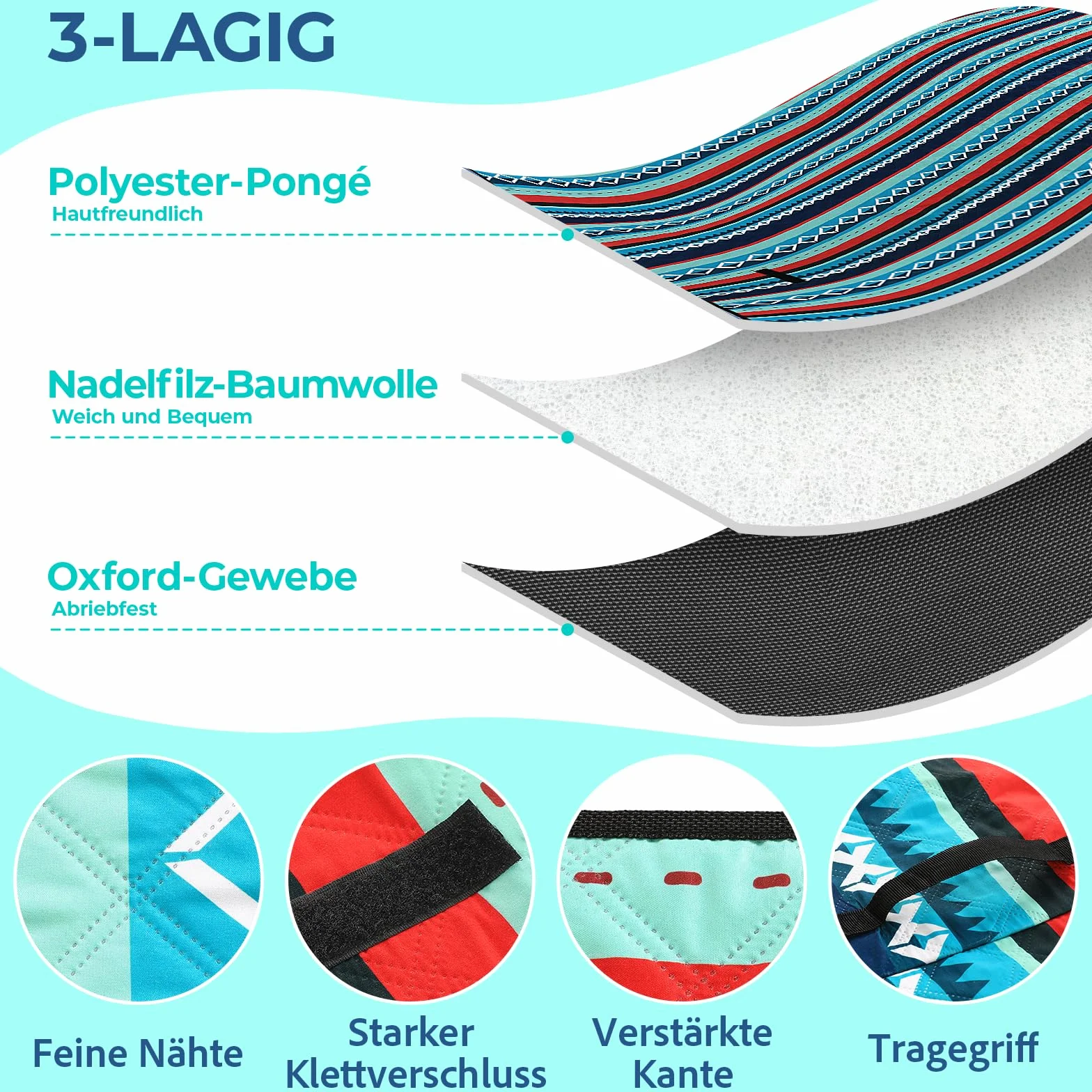 LIFERUN Coperta da picnic XXL 200x300 cm lavabile in lavatrice pieghevole verde a righe