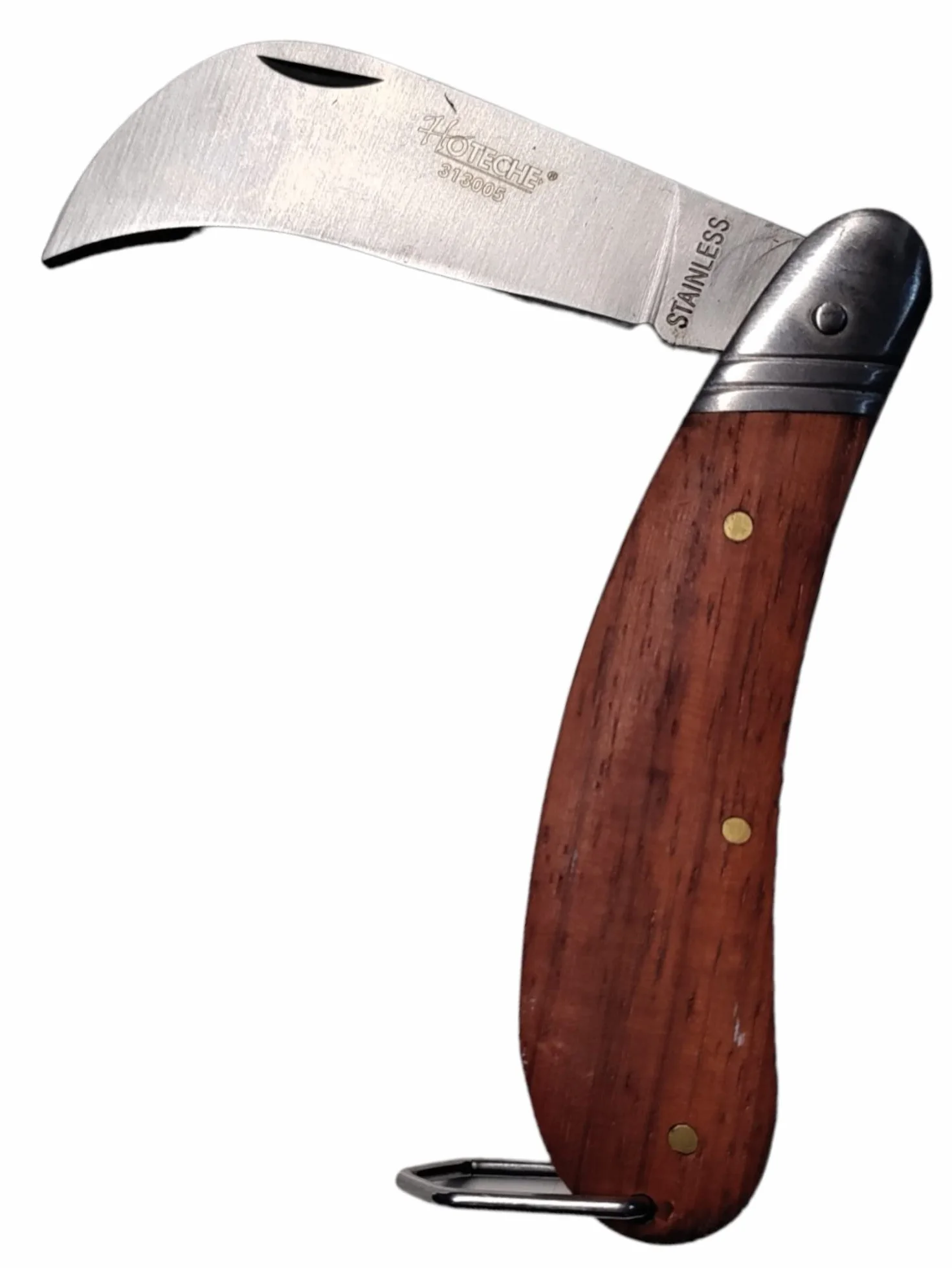 Terryshop74 Coltello richiudibile per funghi 70 mm interamente in acciaio con manico in legno chiusura di sicurezza Spessore lama 2.5mm
