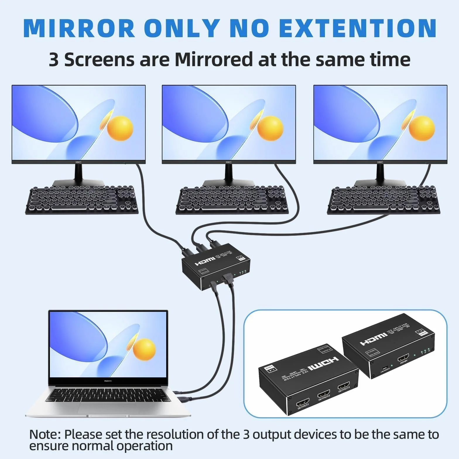 HDMI Splitter 1 in 3 out 4K sdoppiatore HDMI per 3 monitor HDCP 3D UHD 1080P compatibile con Laptop PC DVD HDTV console di gioco