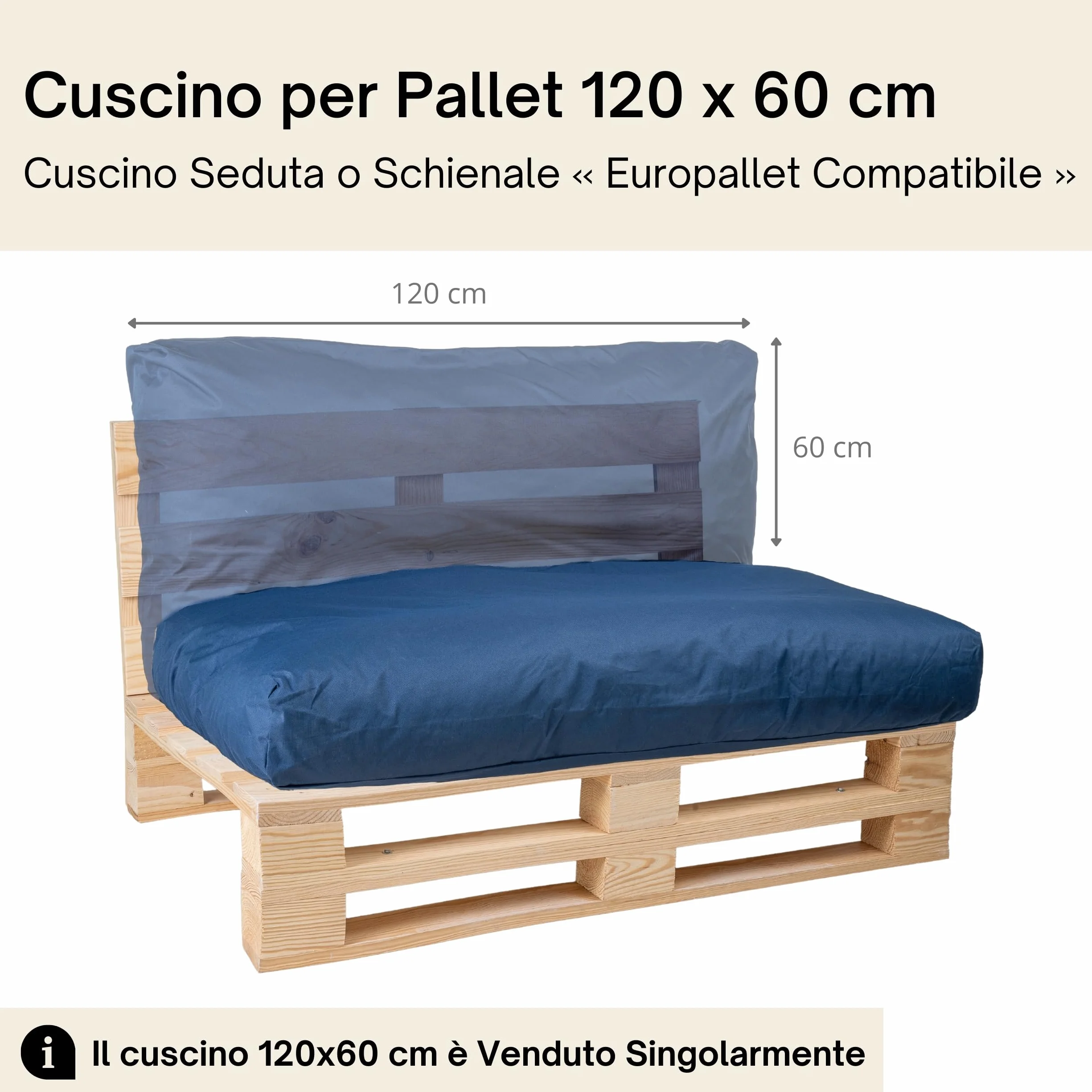 Cuscini per Pallet Fodera Impermeabile Anti UV Rimovibile Lavabile Imbottito Schiuma 120x60 cm Blu