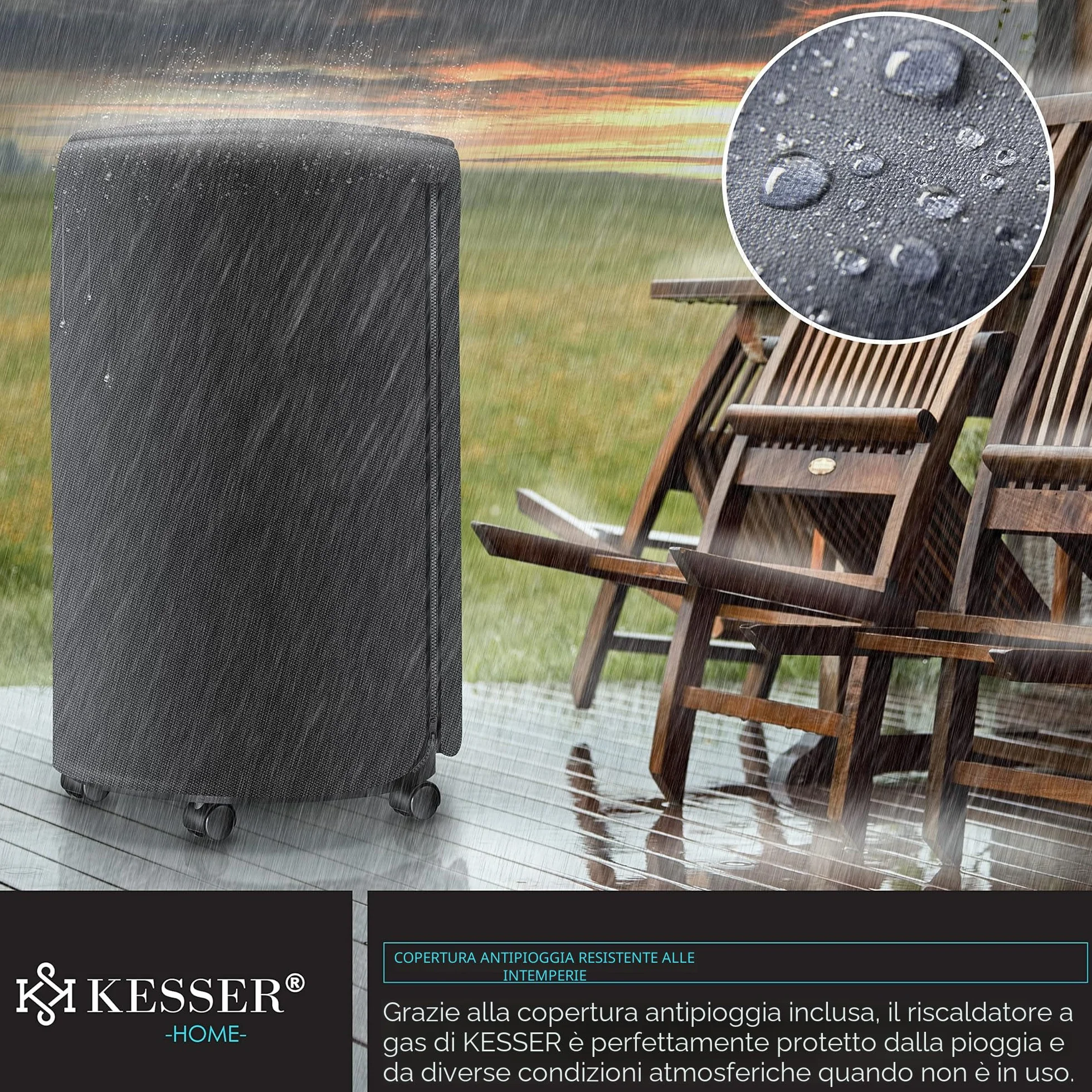 KESSER® Stufa a Gas in Ceramica da 4200 Watt radiante, incl. regolatore di Pressione del Gas, Tubo Flessibile - Riscaldatore a Gas, Generatore di Calore Nero