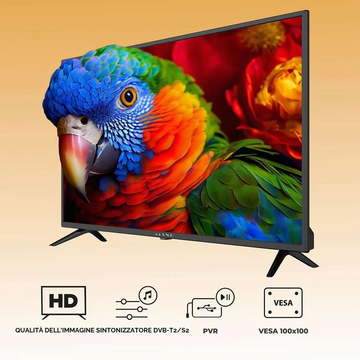 KIANO Slim TV 32" 80 cm DVB-T2 CI+ LED HD HDMI USB Dolby Audio PVR Hotel Mode Czarny